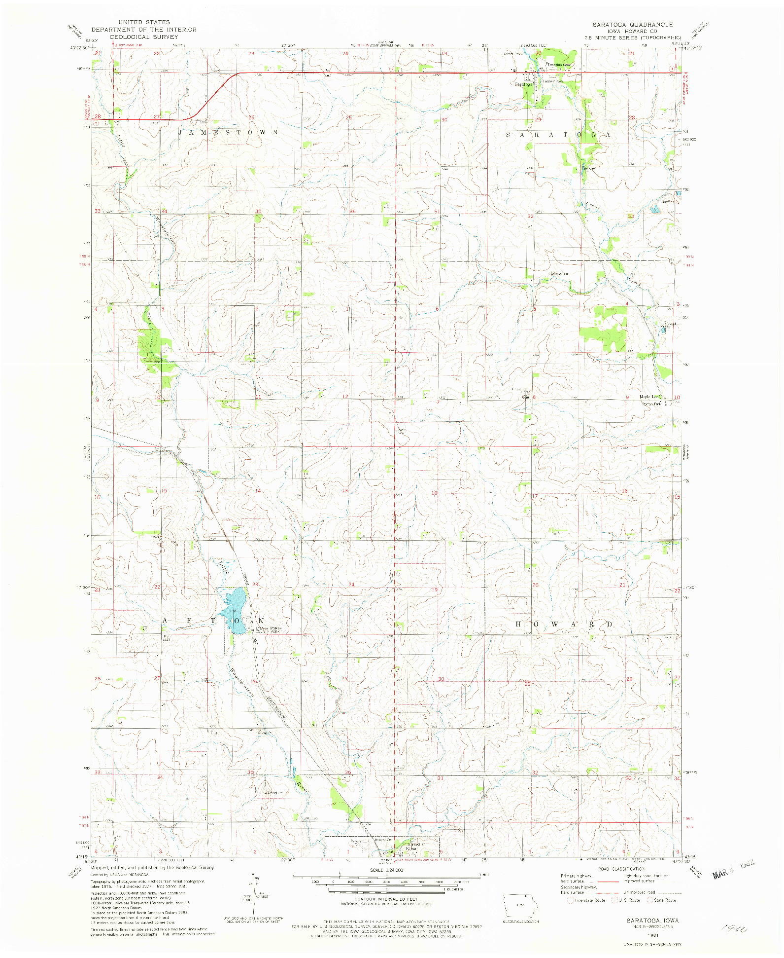 USGS 1:24000-SCALE QUADRANGLE FOR SARATOGA, IA 1981