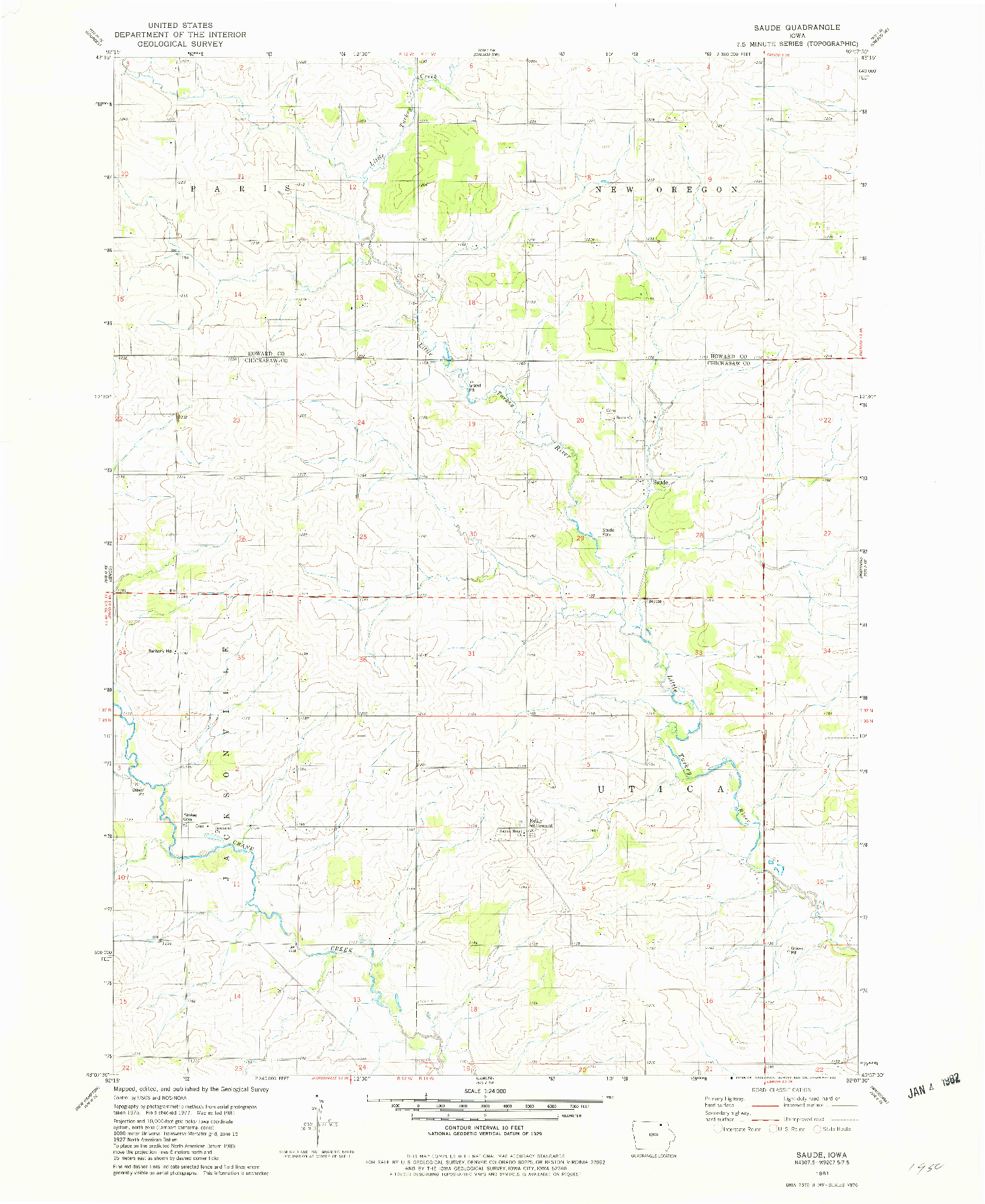 USGS 1:24000-SCALE QUADRANGLE FOR SAUDE, IA 1981