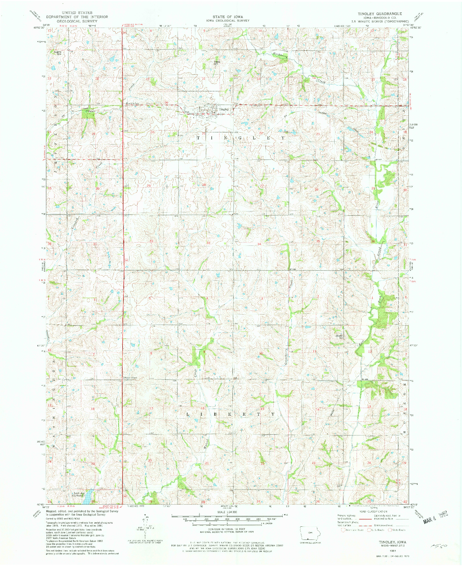 USGS 1:24000-SCALE QUADRANGLE FOR TINGLEY, IA 1981