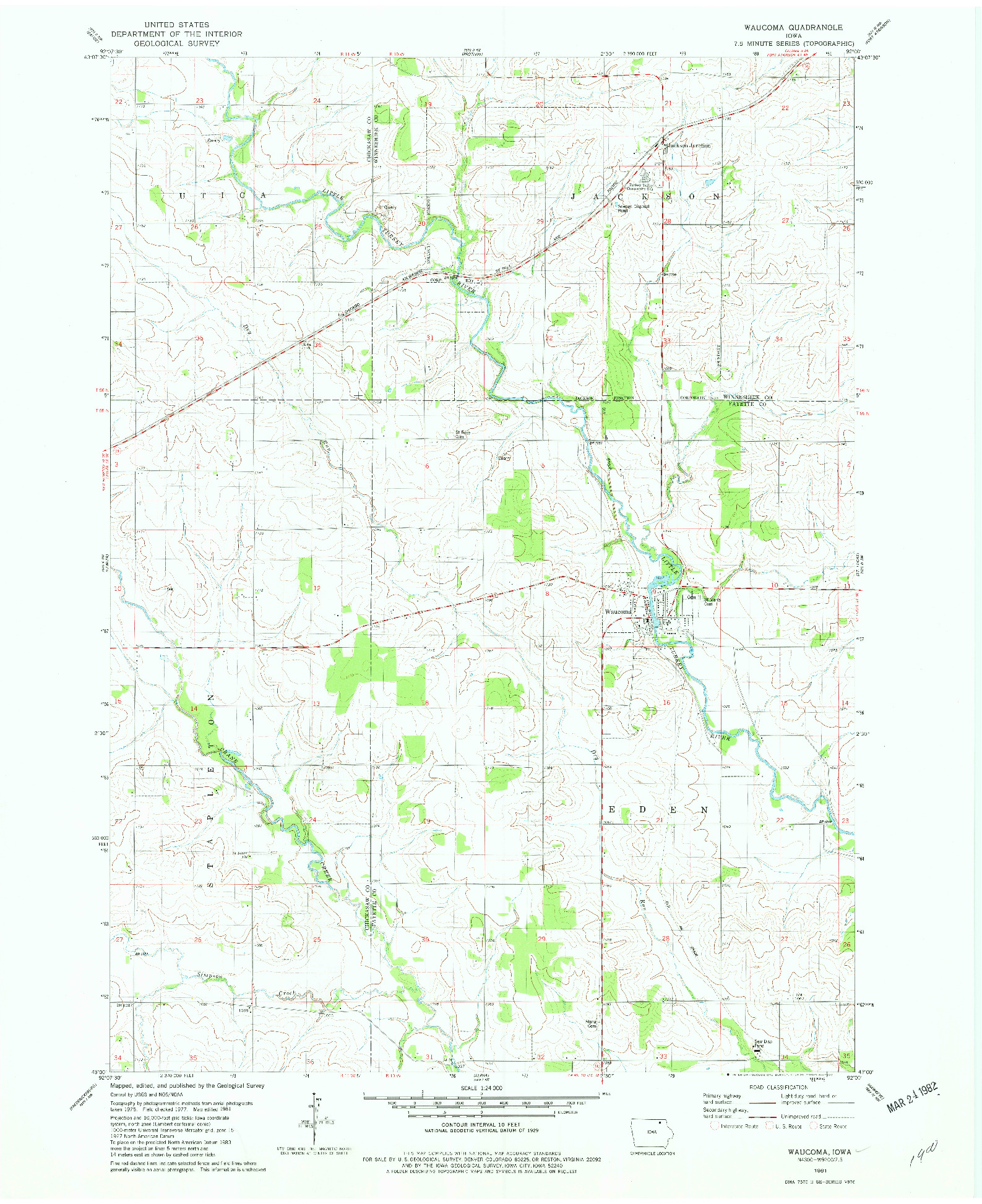 USGS 1:24000-SCALE QUADRANGLE FOR WAUCOMA, IA 1981