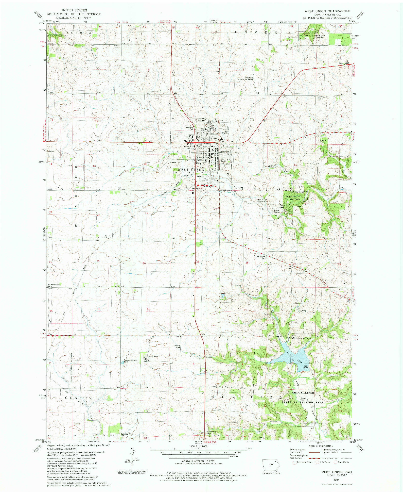 USGS 1:24000-SCALE QUADRANGLE FOR WEST UNION, IA 1981