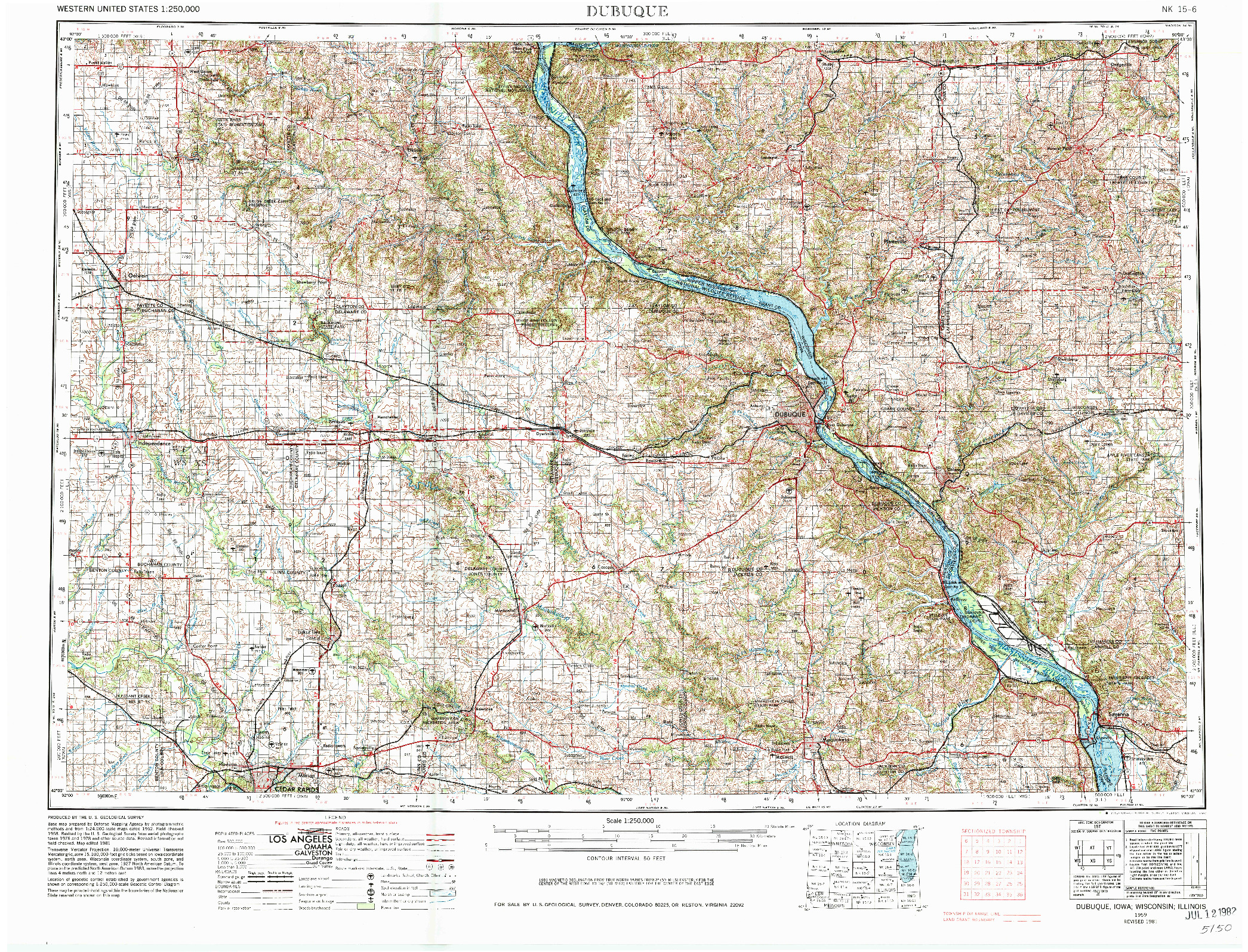 USGS 1:250000-SCALE QUADRANGLE FOR DUBUQUE, IA 1959