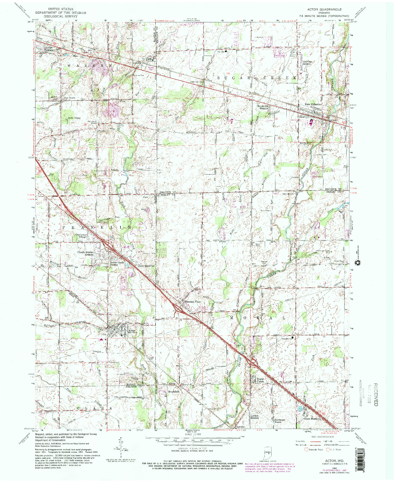 USGS 1:24000-SCALE QUADRANGLE FOR ACTON, IN 1962