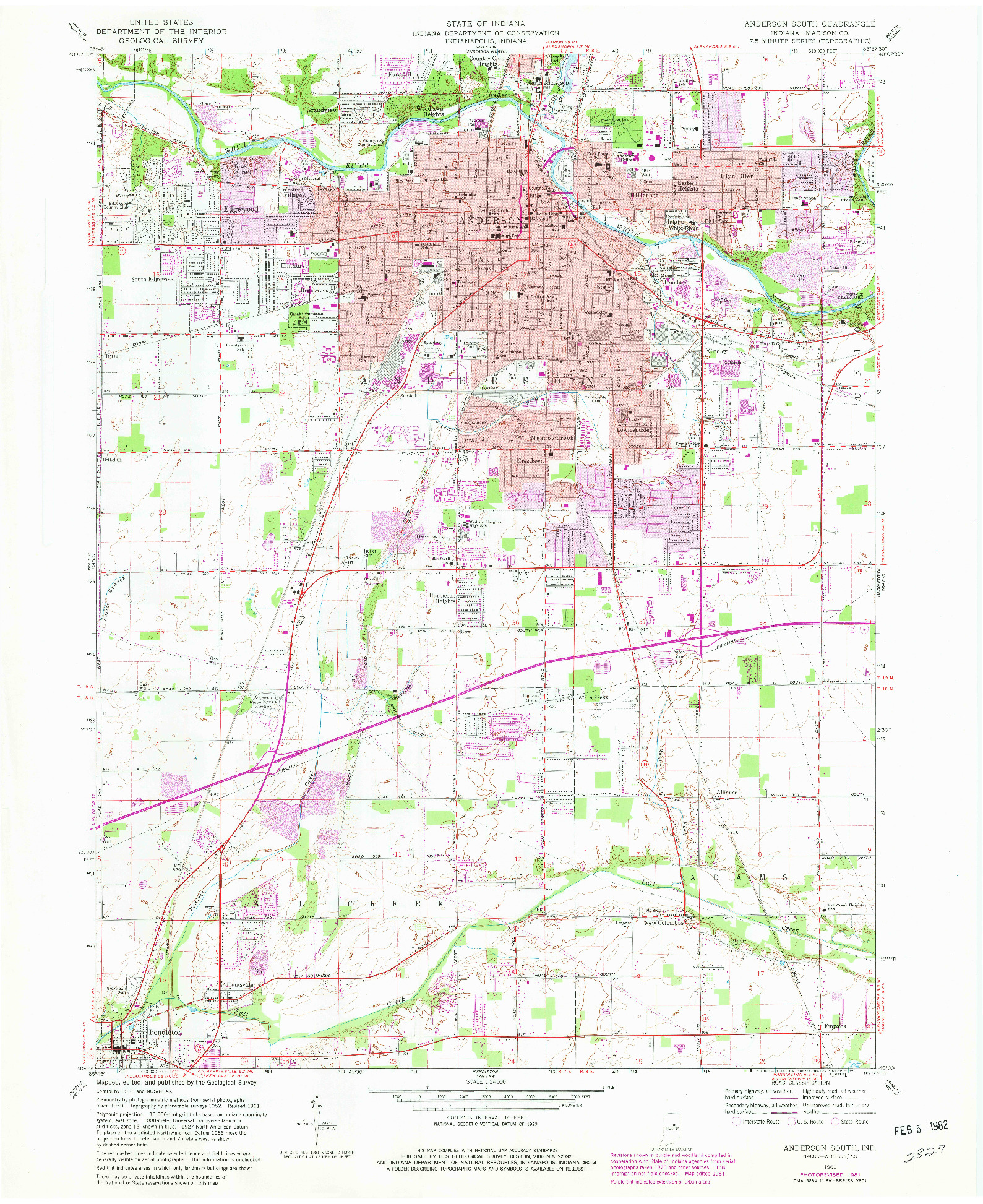 USGS 1:24000-SCALE QUADRANGLE FOR ANDERSON SOUTH, IN 1961