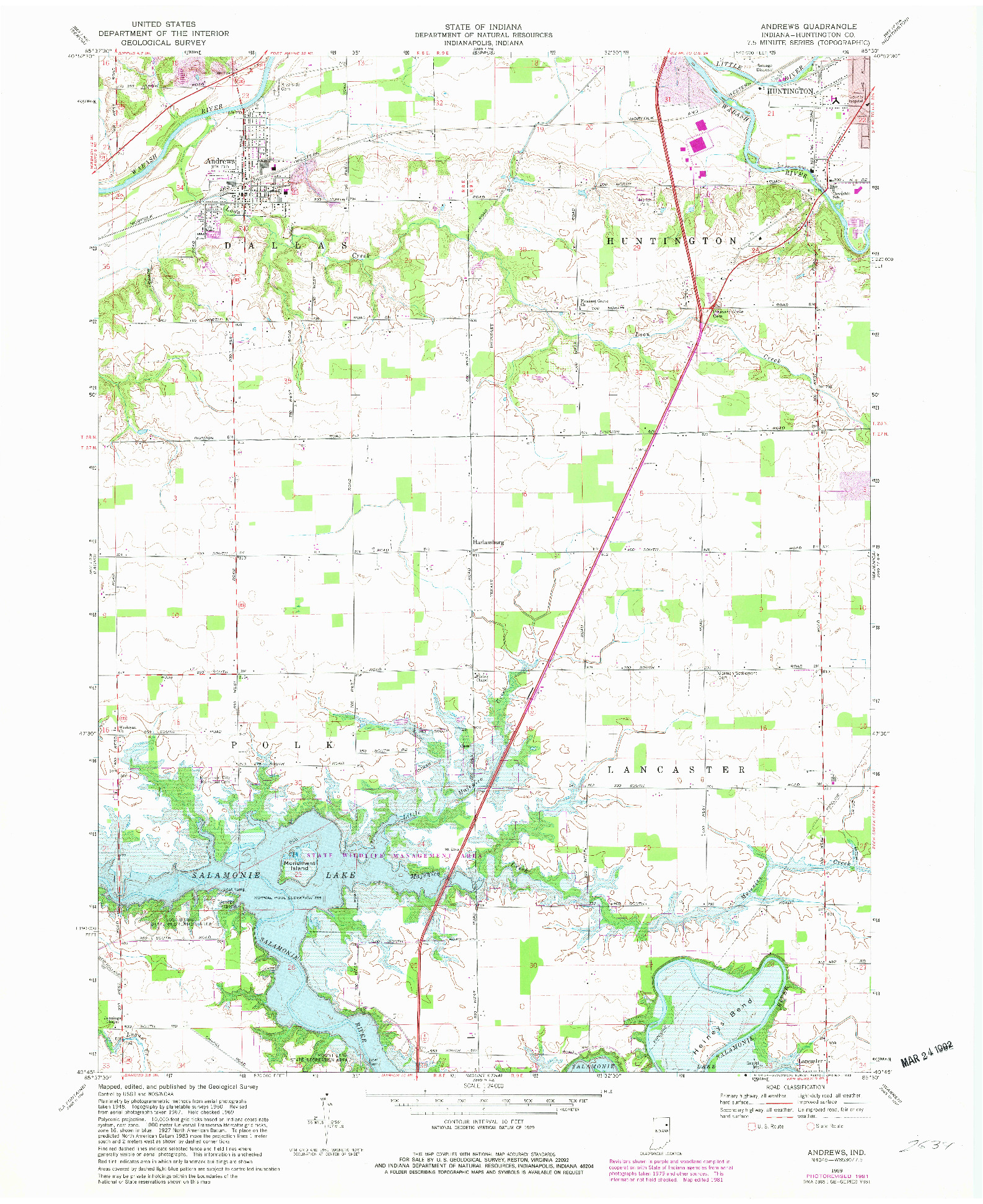 USGS 1:24000-SCALE QUADRANGLE FOR ANDREWS, IN 1969