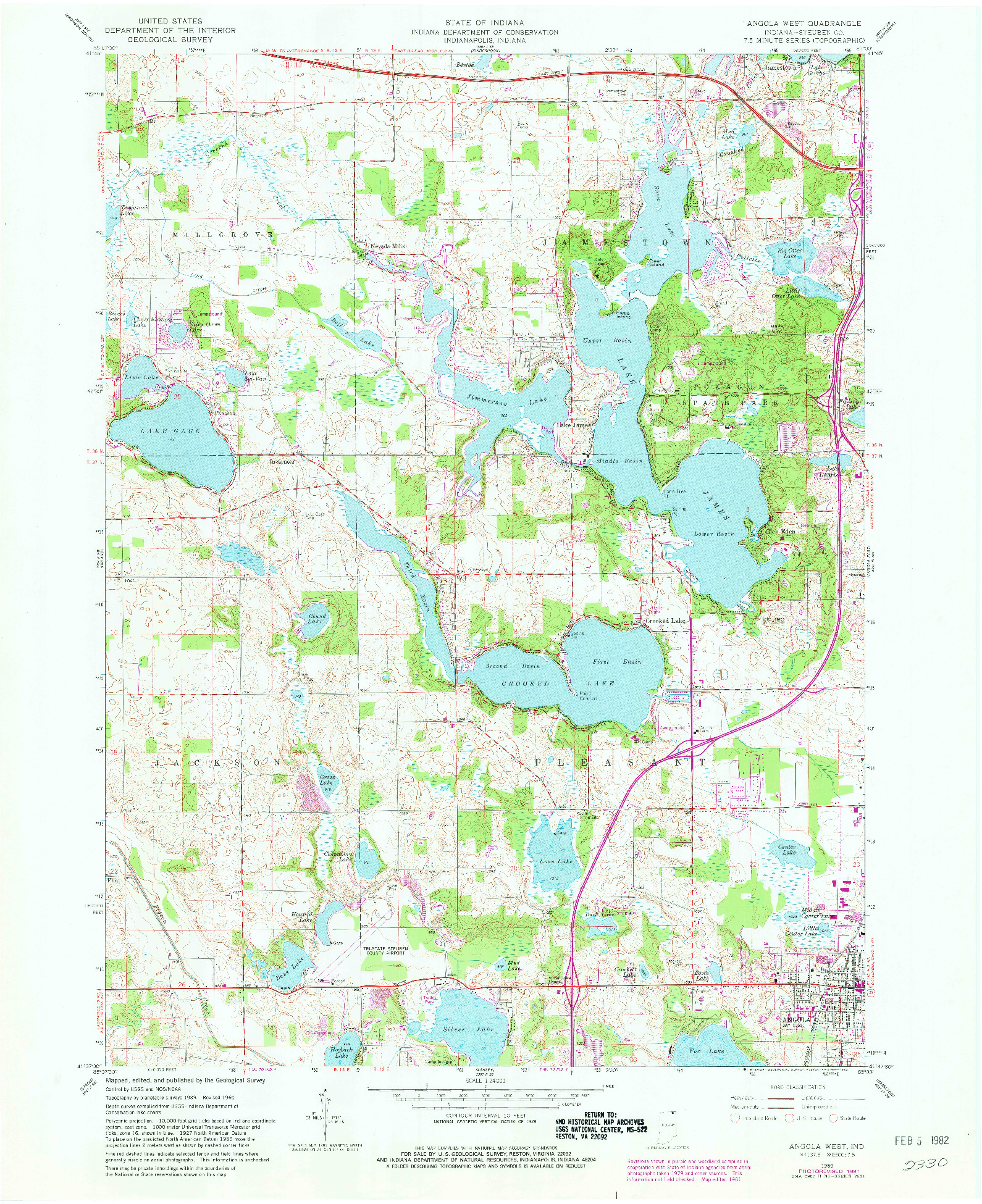 USGS 1:24000-SCALE QUADRANGLE FOR ANGOLA WEST, IN 1960
