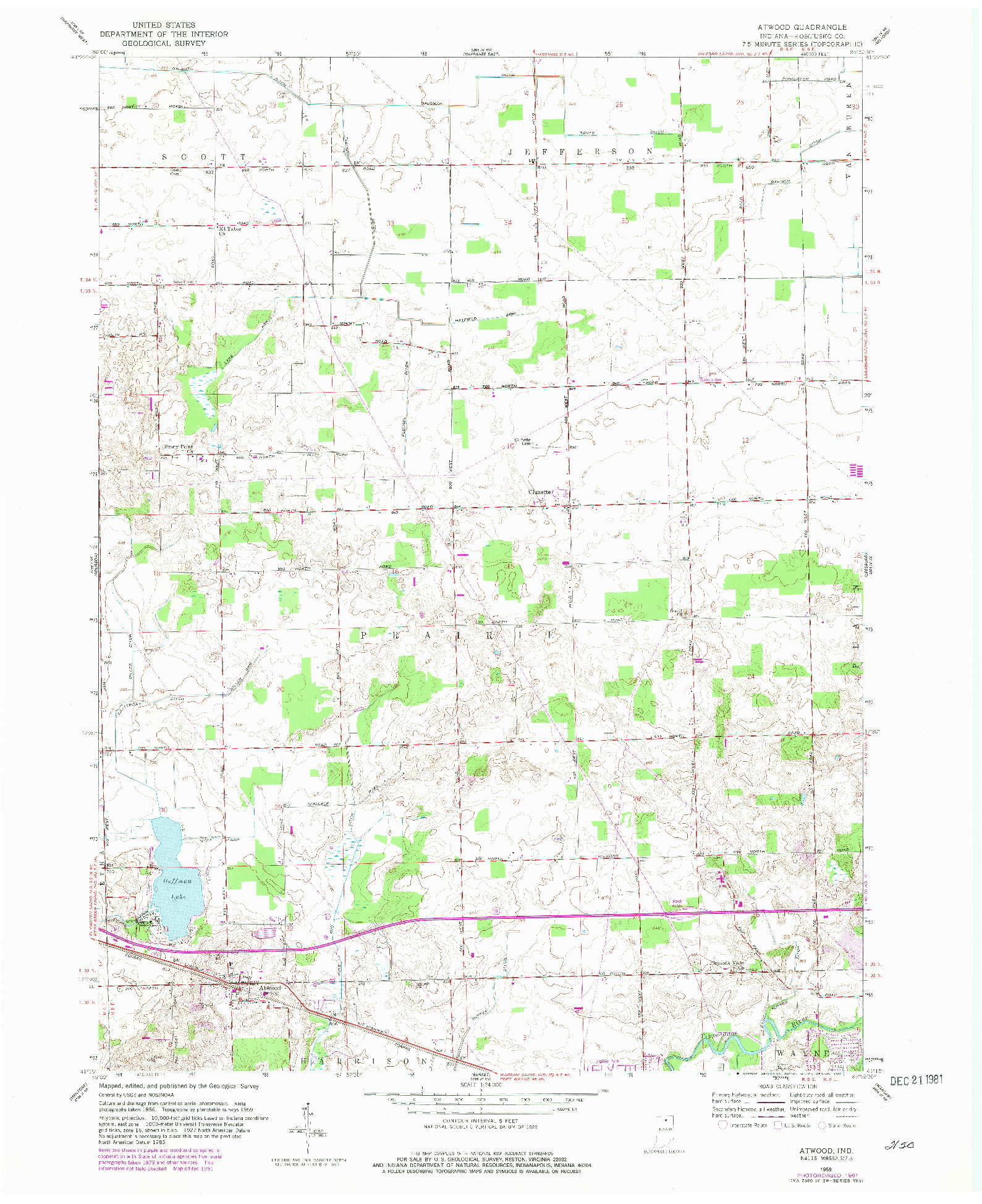 USGS 1:24000-SCALE QUADRANGLE FOR ATWOOD, IN 1959