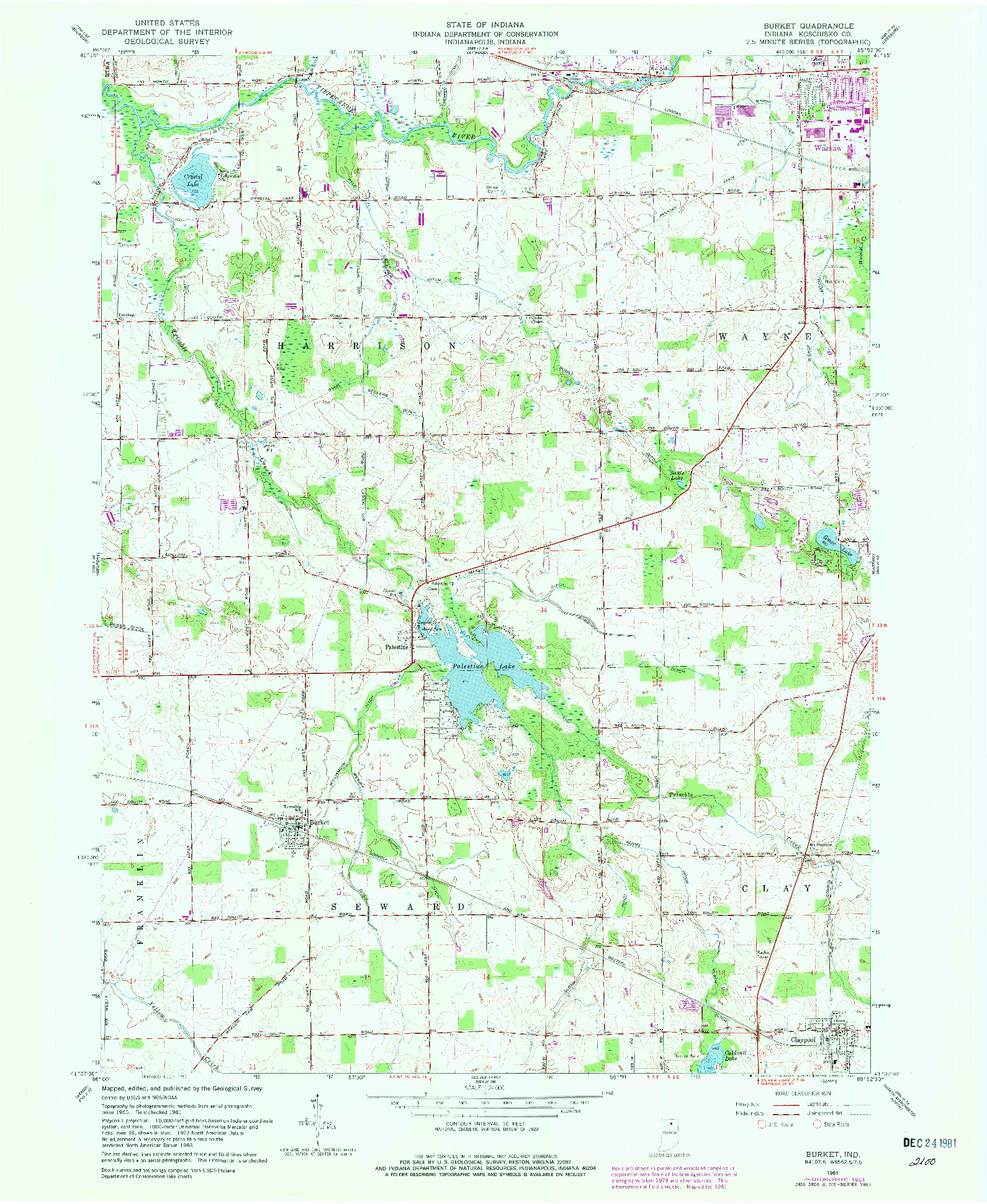 USGS 1:24000-SCALE QUADRANGLE FOR BURKET, IN 1961