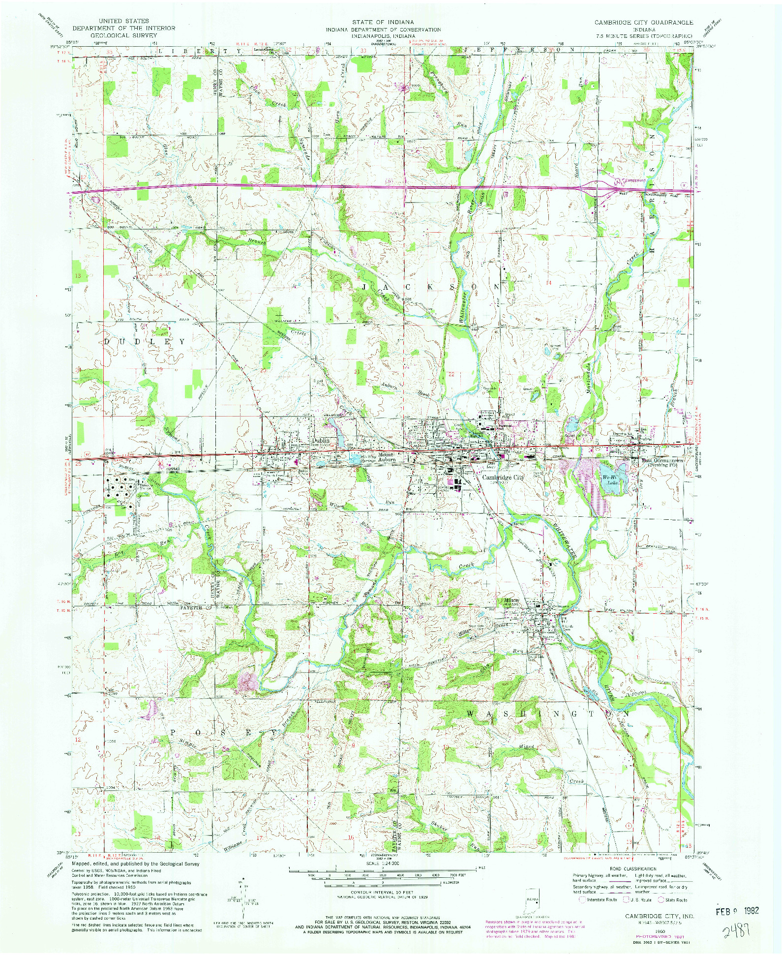 USGS 1:24000-SCALE QUADRANGLE FOR CAMBRIDGE CITY, IN 1960