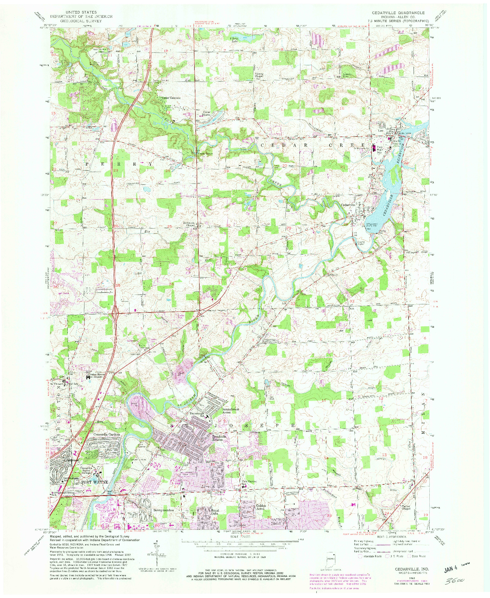 USGS 1:24000-SCALE QUADRANGLE FOR CEDARVILLE, IN 1963