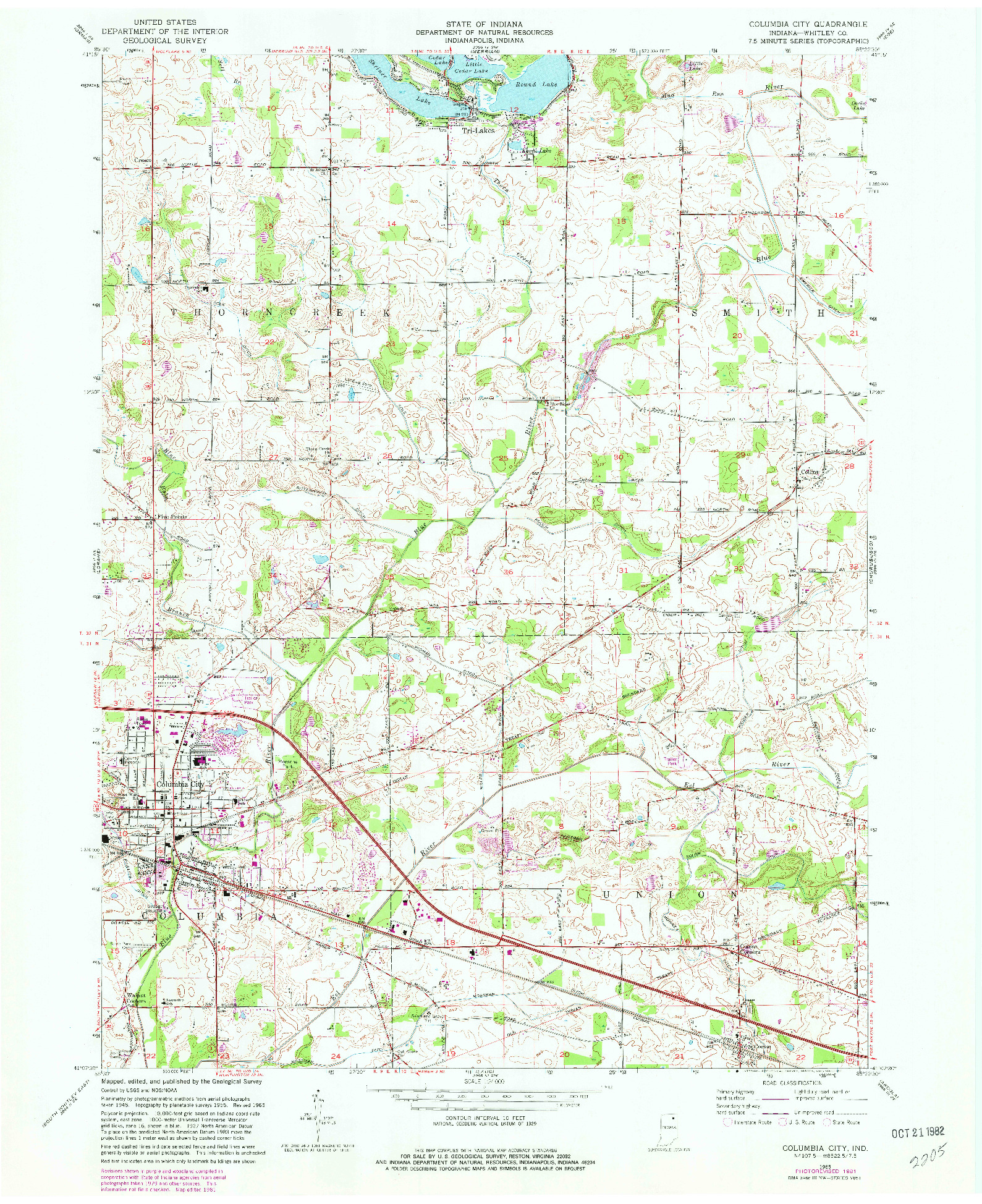 USGS 1:24000-SCALE QUADRANGLE FOR COLUMBIA CITY, IN 1965