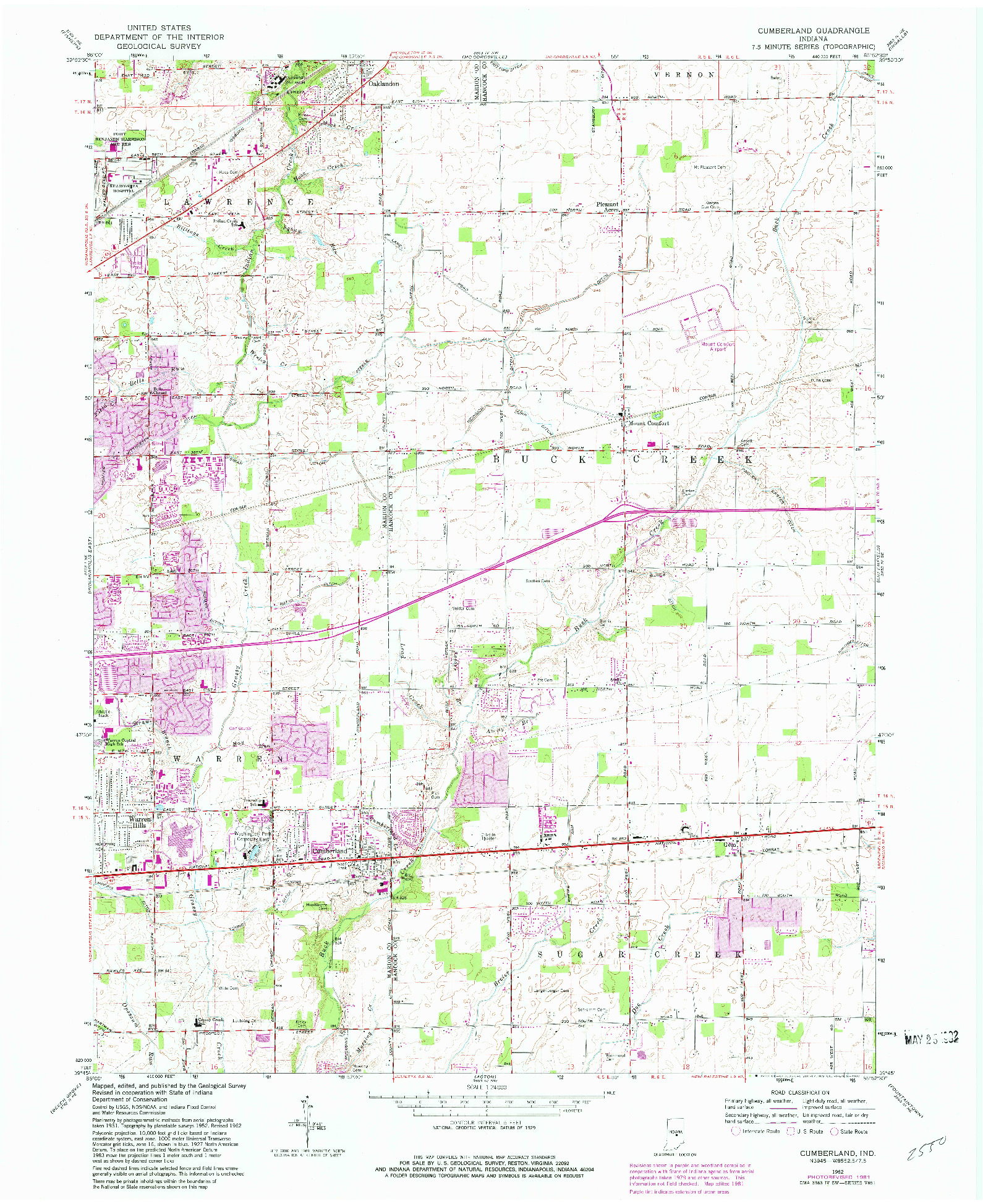 USGS 1:24000-SCALE QUADRANGLE FOR CUMBERLAND, IN 1962