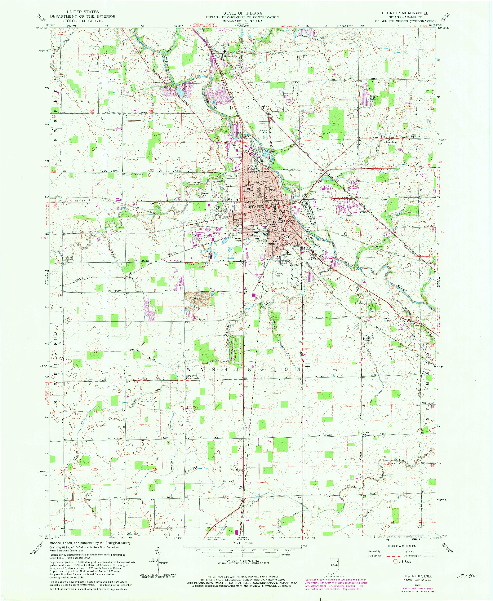 USGS 1:24000-SCALE QUADRANGLE FOR DECATUR, IN 1962