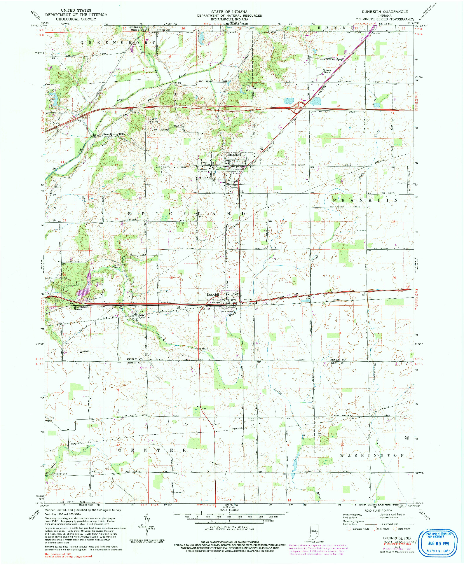 USGS 1:24000-SCALE QUADRANGLE FOR DUNREITH, IN 1970