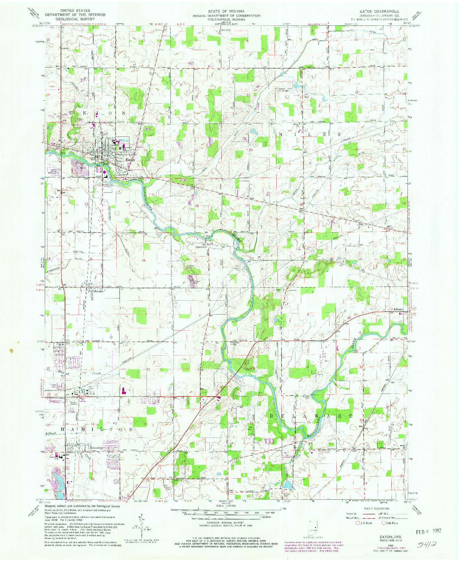 USGS 1:24000-SCALE QUADRANGLE FOR EATON, IN 1960