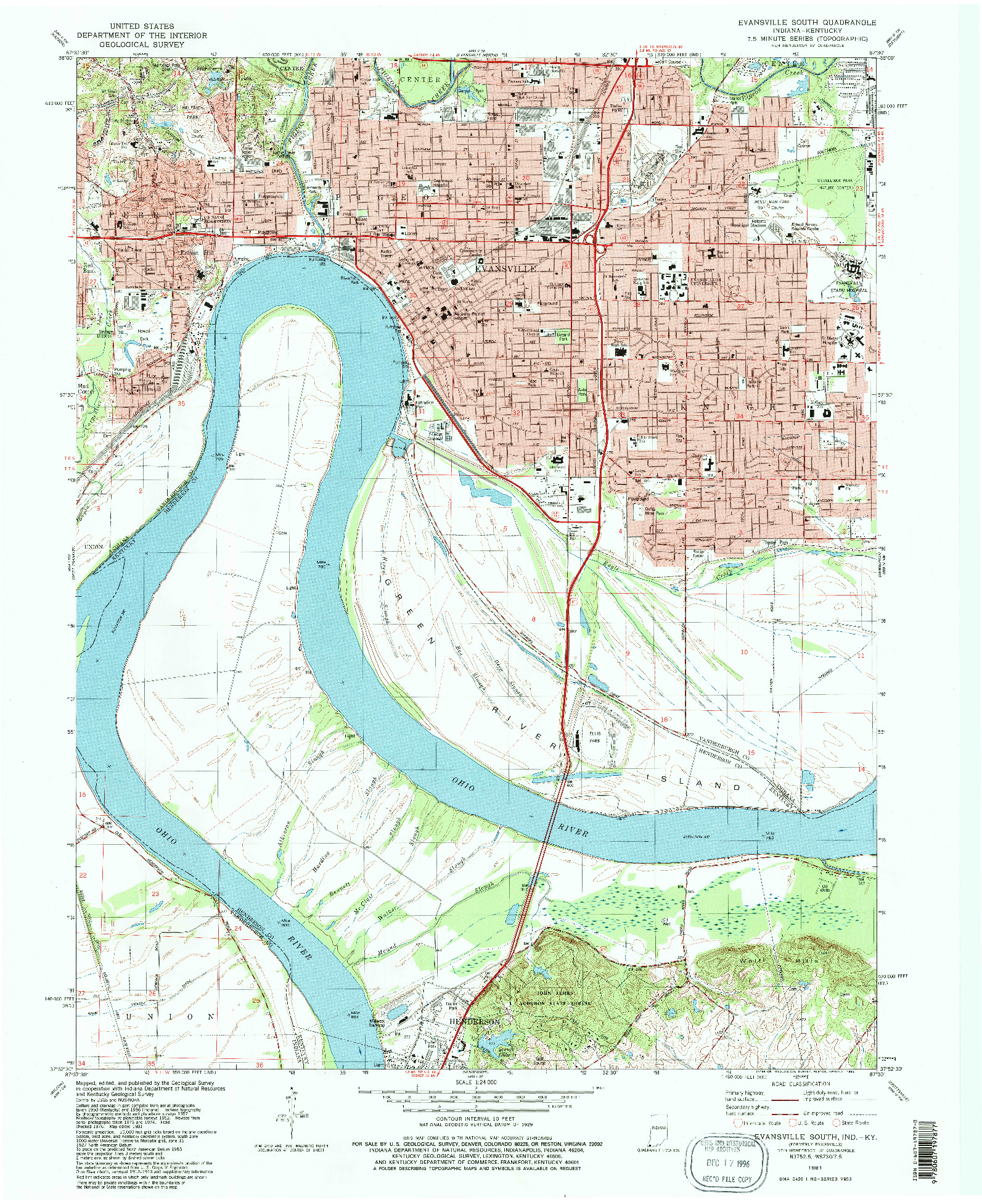 USGS 1:24000-SCALE QUADRANGLE FOR EVANSVILLE SOUTH, IN 1981