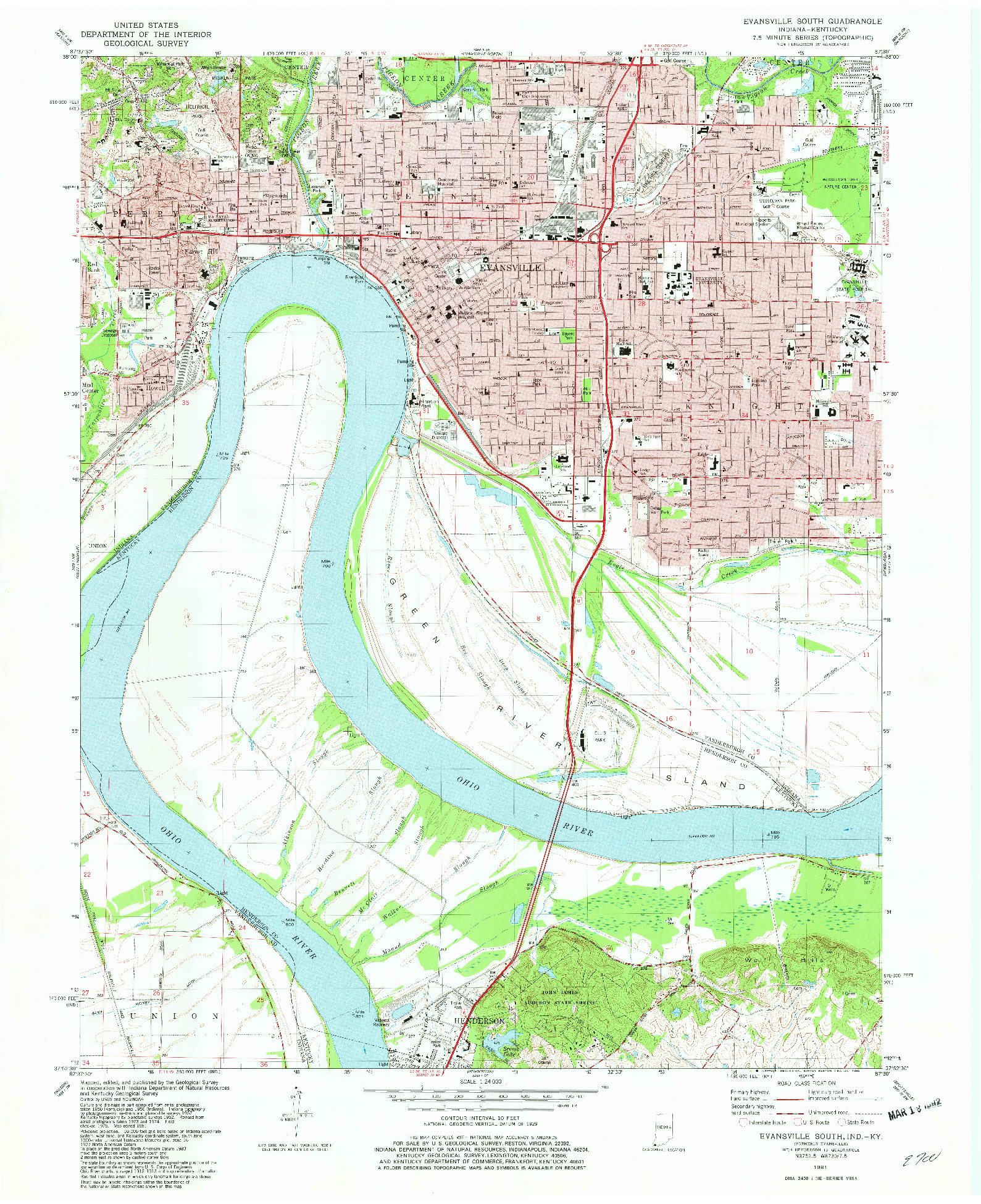 USGS 1:24000-SCALE QUADRANGLE FOR EVANSVILLE SOUTH, IN 1981