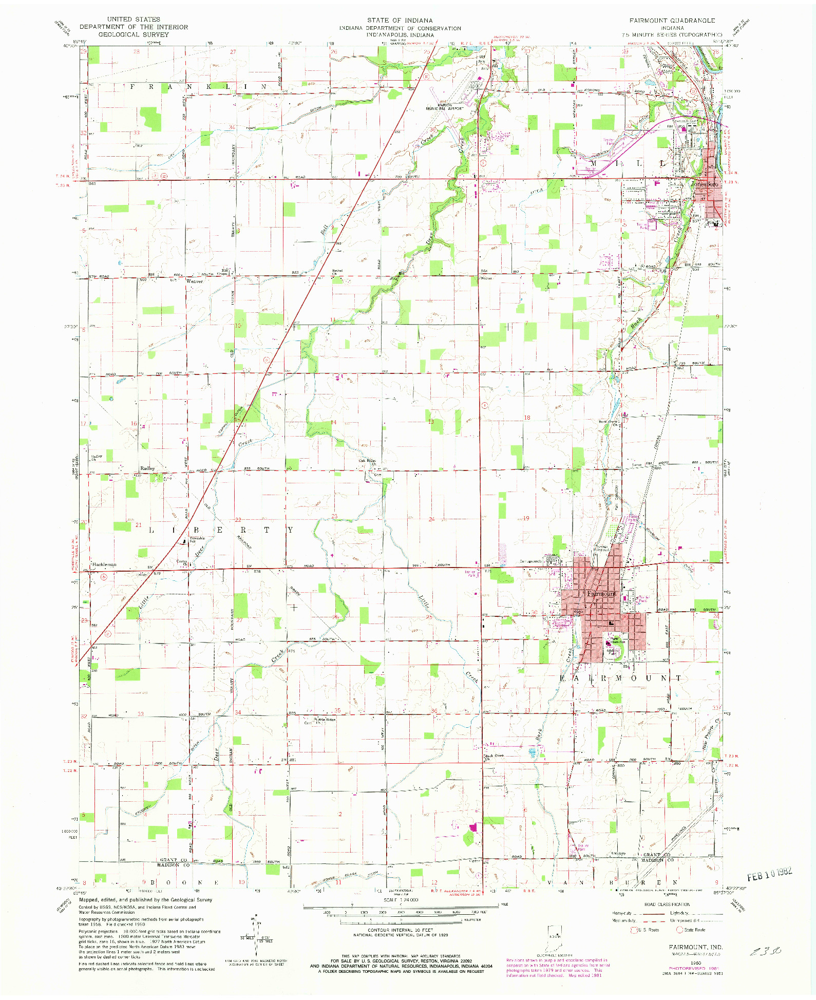 USGS 1:24000-SCALE QUADRANGLE FOR FAIRMOUNT, IN 1960