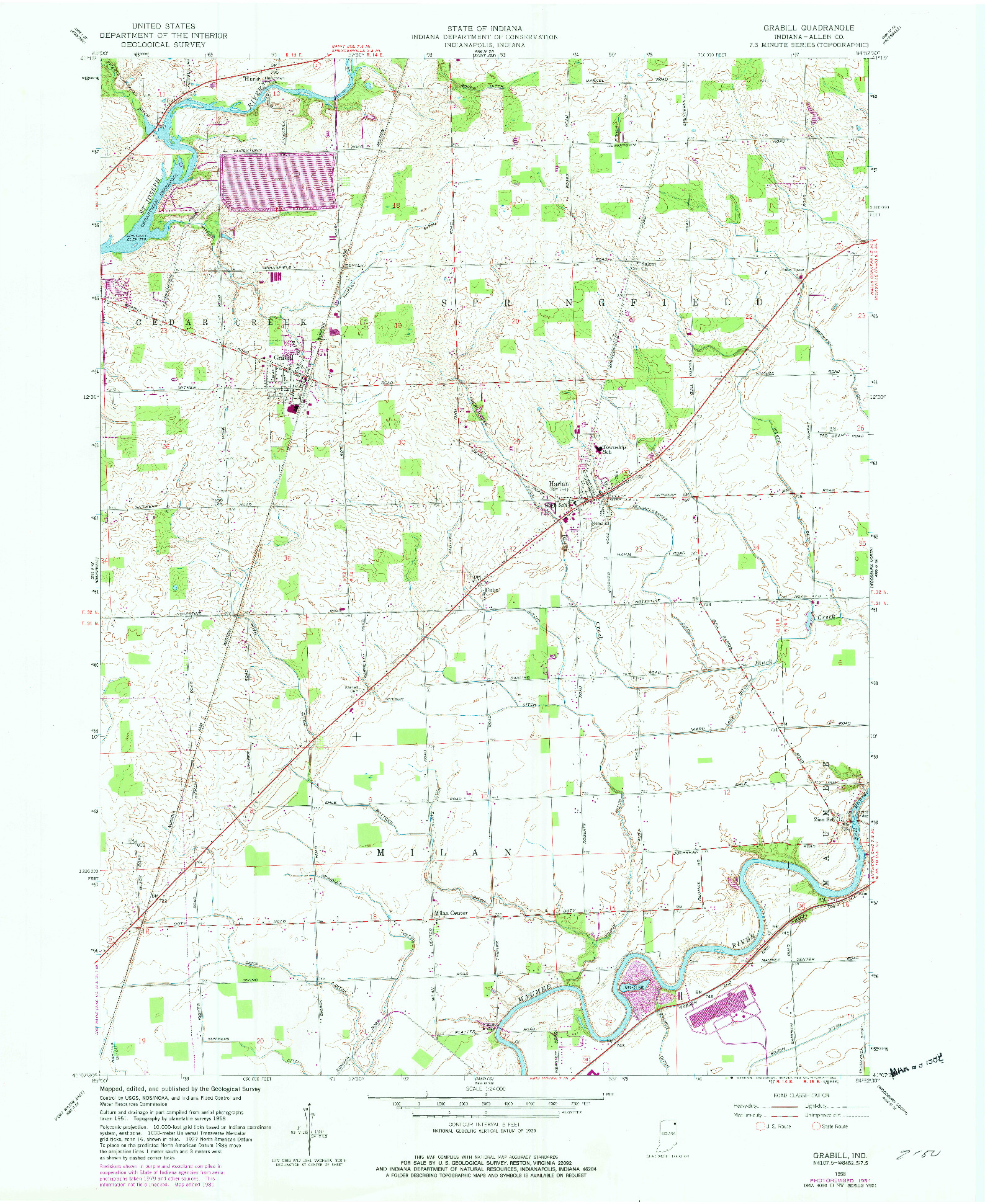 USGS 1:24000-SCALE QUADRANGLE FOR GRABILL, IN 1958