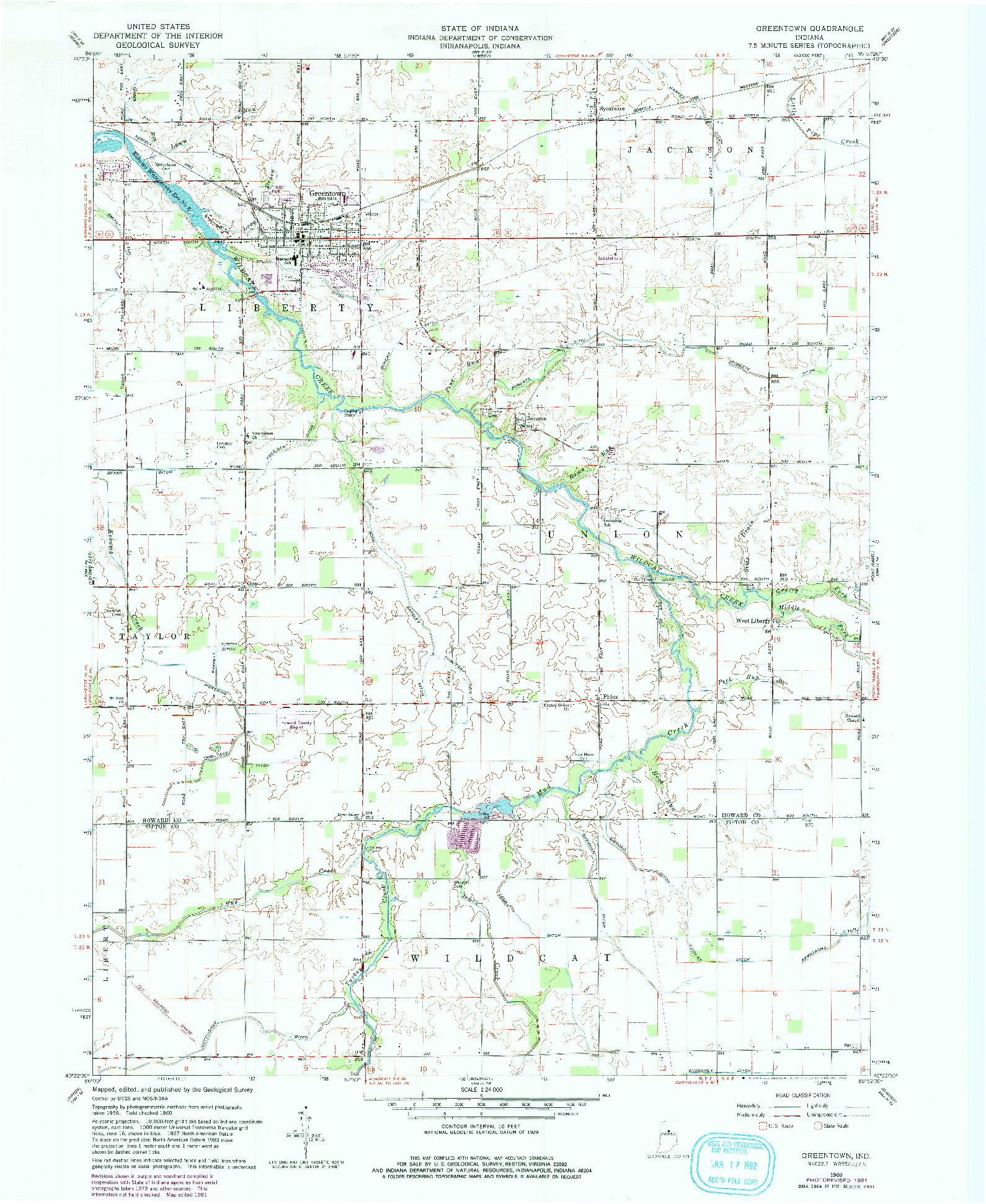 USGS 1:24000-SCALE QUADRANGLE FOR GREENTOWN, IN 1960