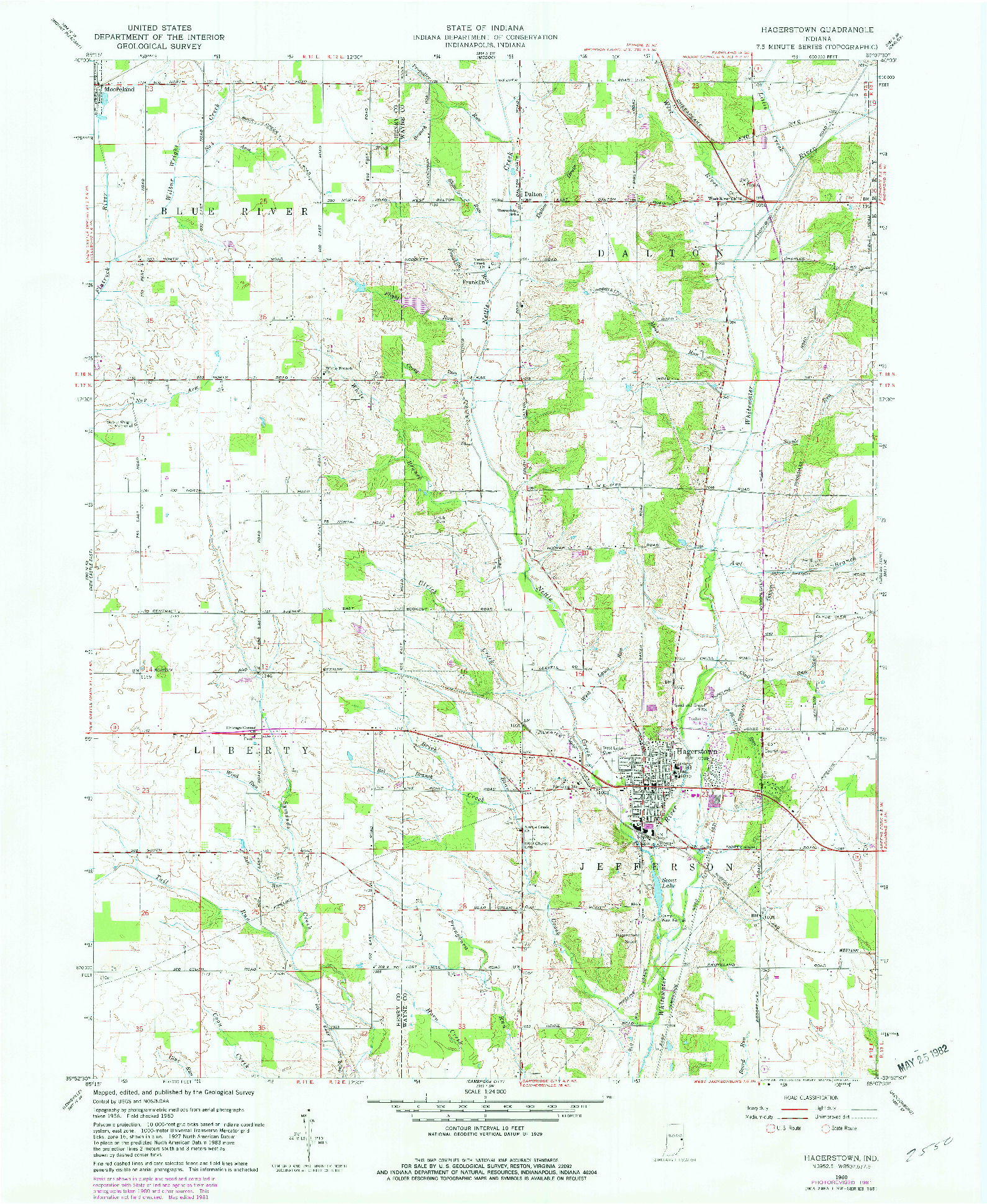 USGS 1:24000-SCALE QUADRANGLE FOR HAGERSTOWN, IN 1960