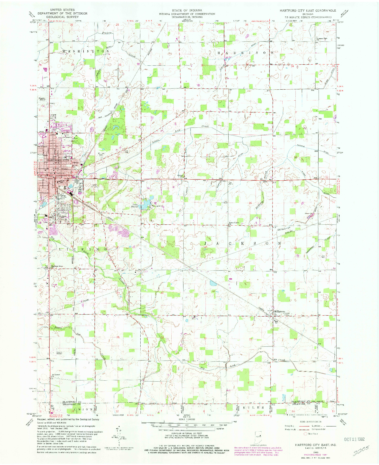 USGS 1:24000-SCALE QUADRANGLE FOR HARTFORD CITY EAST, IN 1960