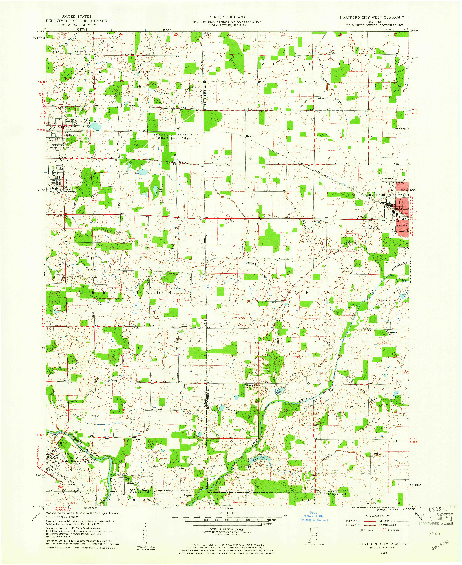 USGS 1:24000-SCALE QUADRANGLE FOR HARTFORD CITY WEST, IN 1960