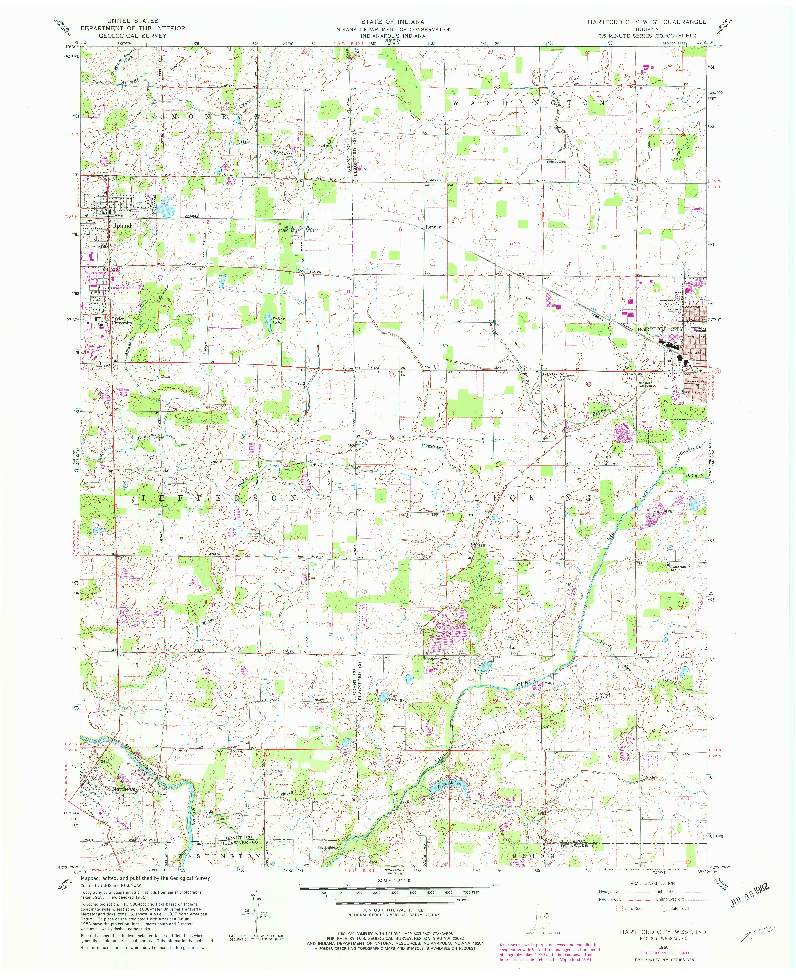 USGS 1:24000-SCALE QUADRANGLE FOR HARTFORD CITY WEST, IN 1960