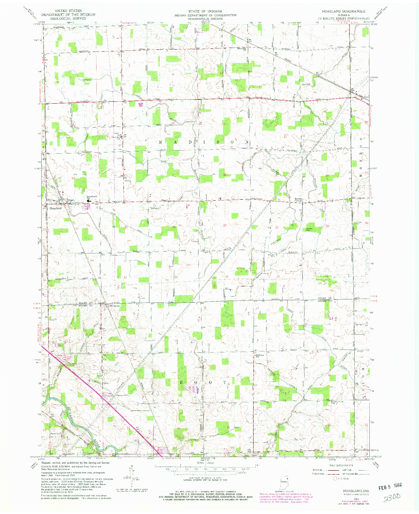 USGS 1:24000-SCALE QUADRANGLE FOR HOAGLAND, IN 1961