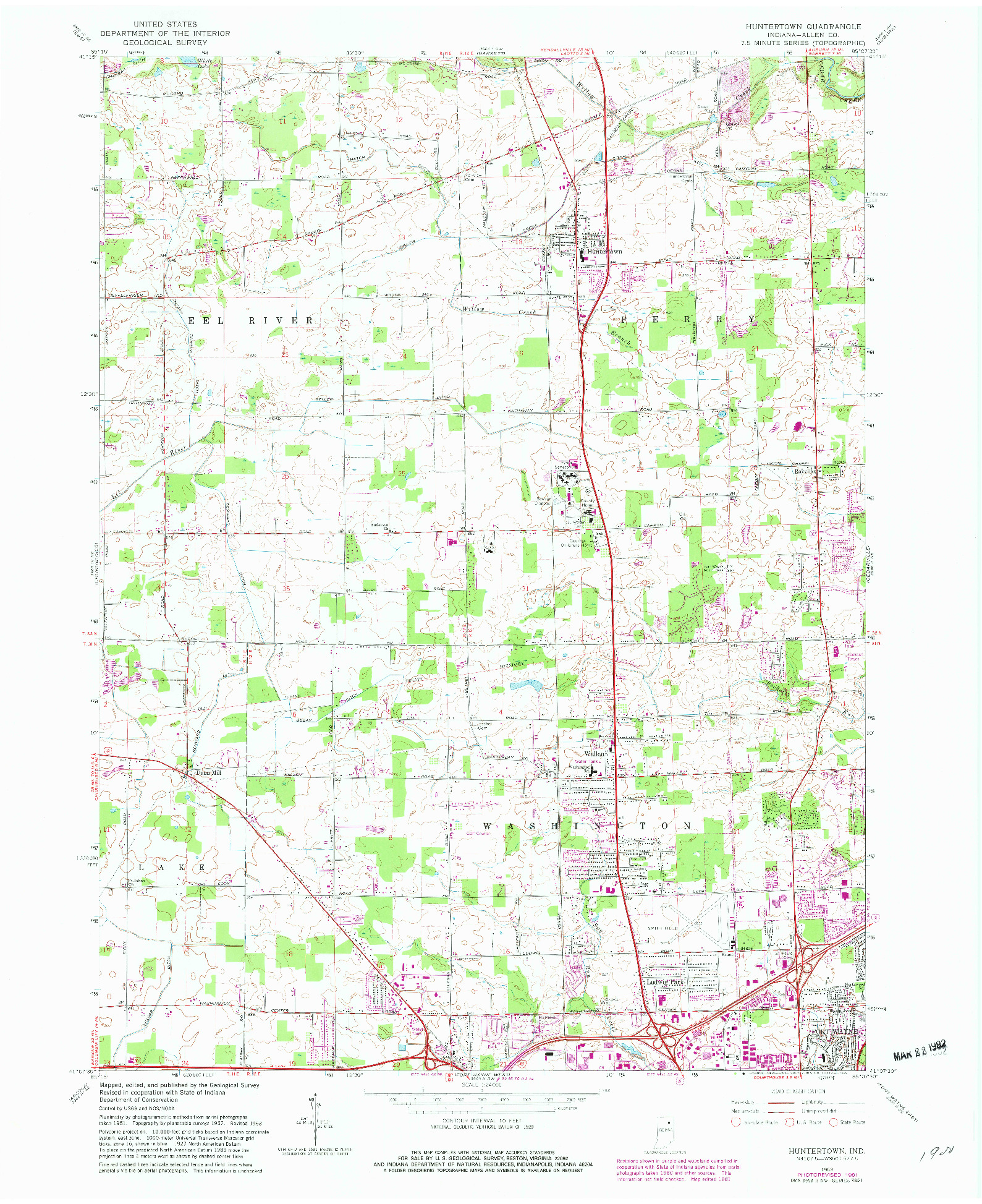 USGS 1:24000-SCALE QUADRANGLE FOR HUNTERTOWN, IN 1963