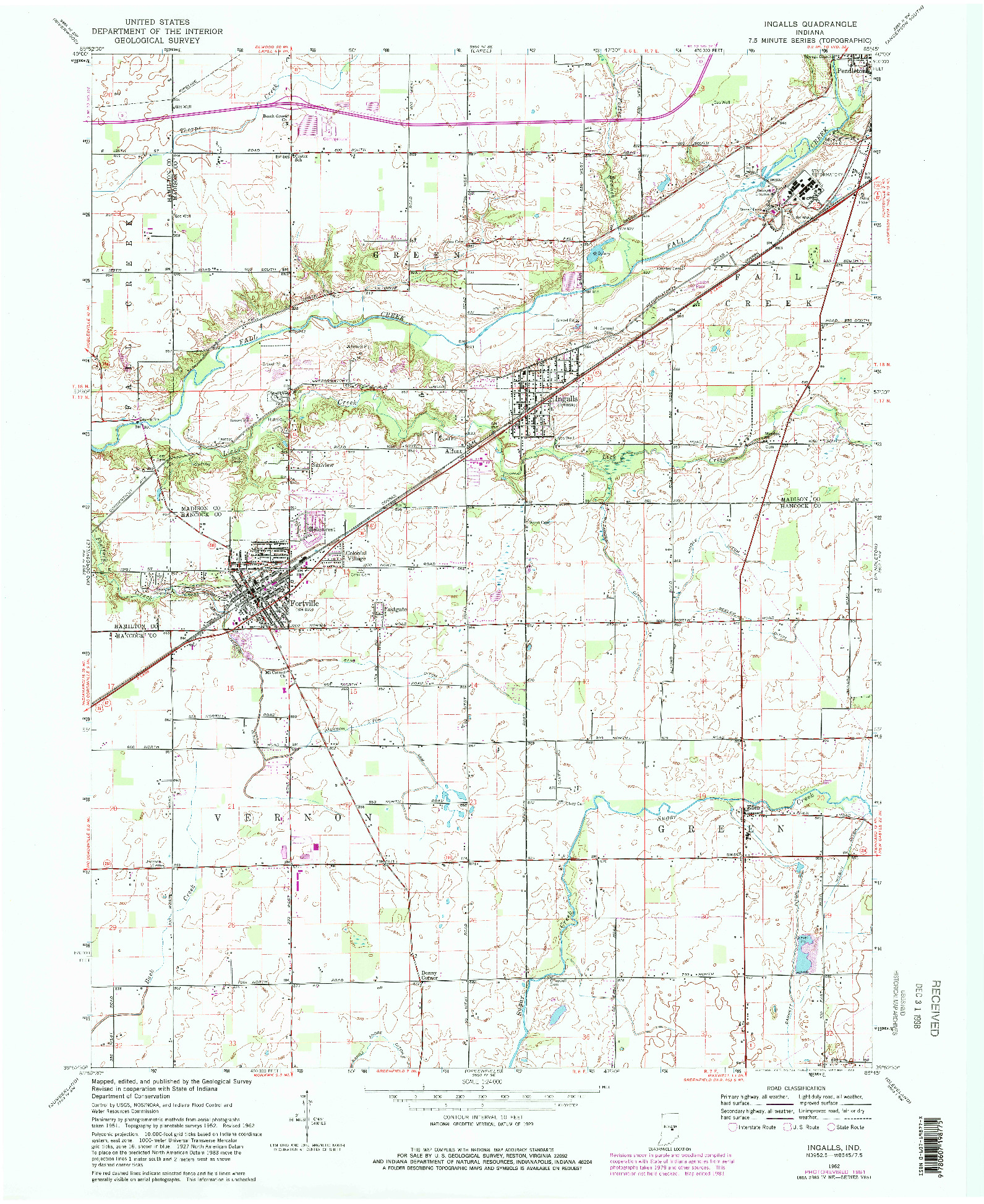 USGS 1:24000-SCALE QUADRANGLE FOR INGALLS, IN 1962