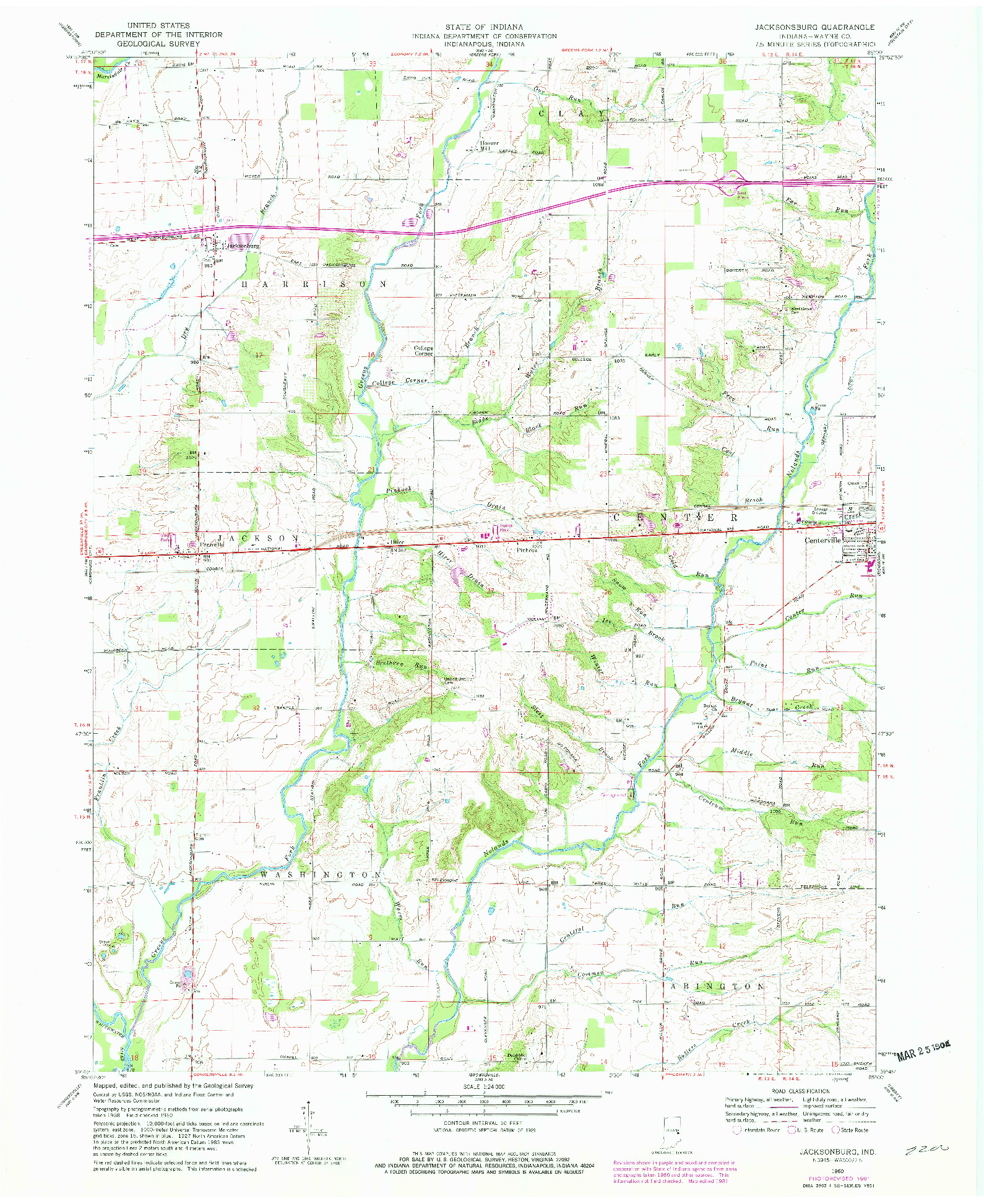 USGS 1:24000-SCALE QUADRANGLE FOR JACKSONBURG, IN 1960