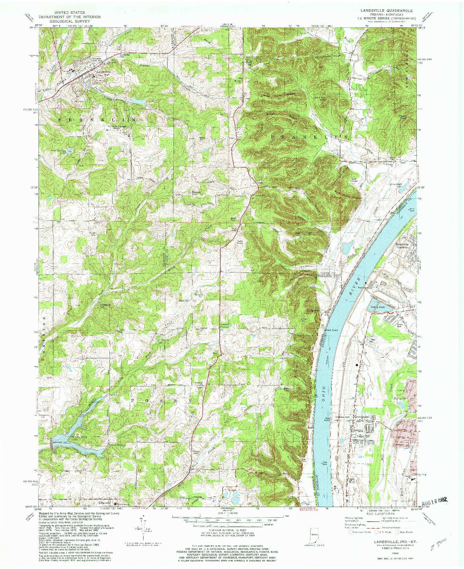 USGS 1:24000-SCALE QUADRANGLE FOR LANESVILLE, IN 1982