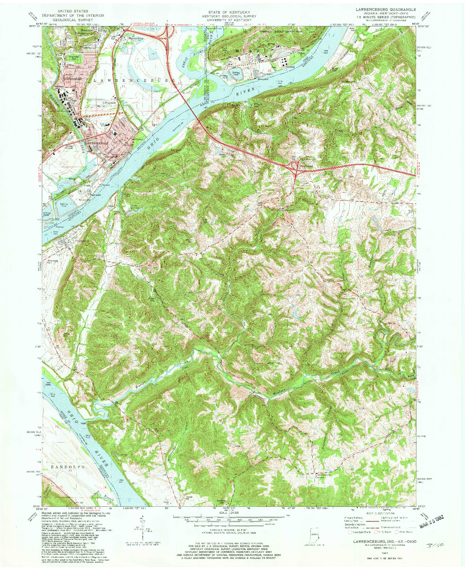 USGS 1:24000-SCALE QUADRANGLE FOR LAWRENCEBURG, IN 1981