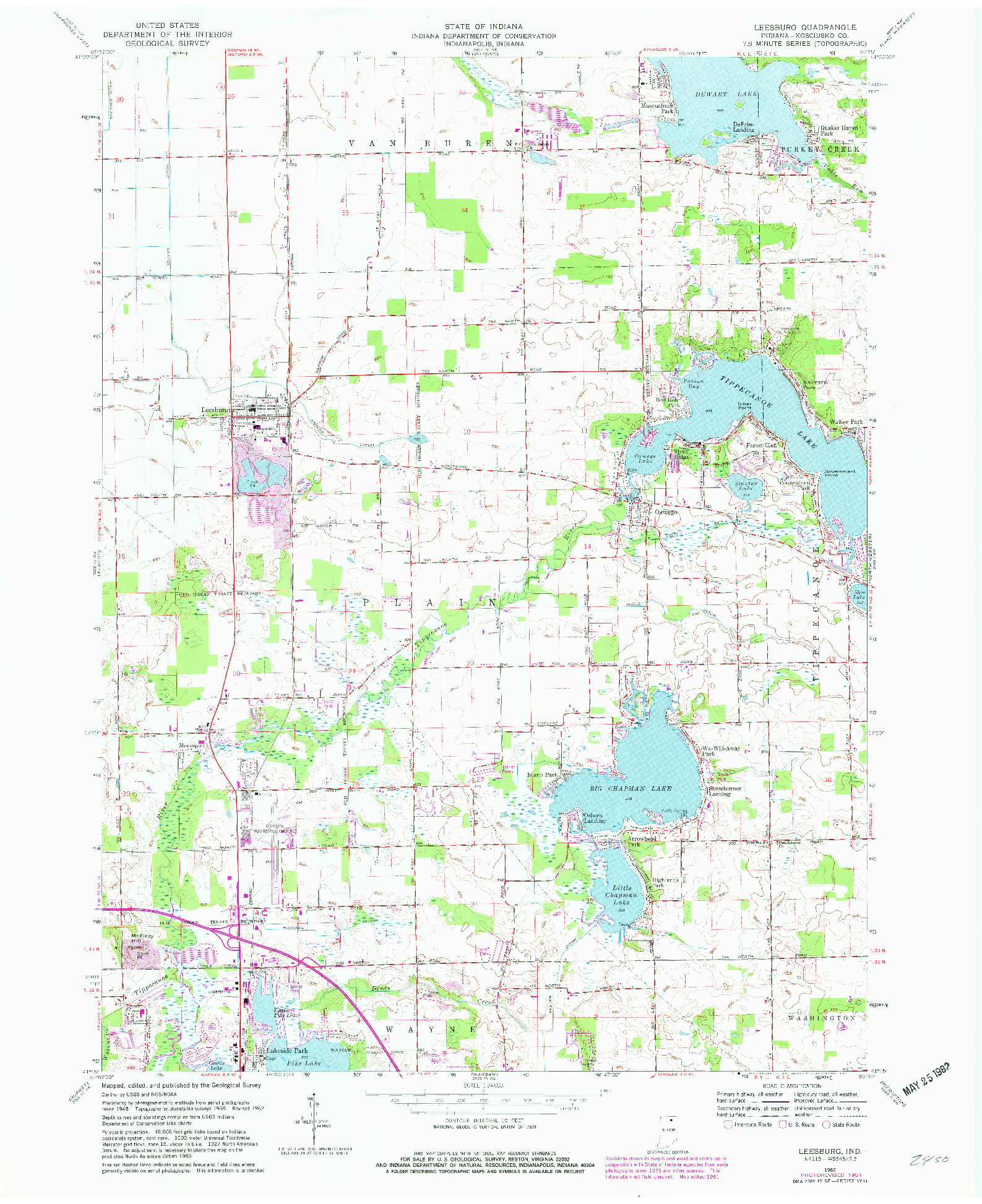 USGS 1:24000-SCALE QUADRANGLE FOR LEESBURG, IN 1962