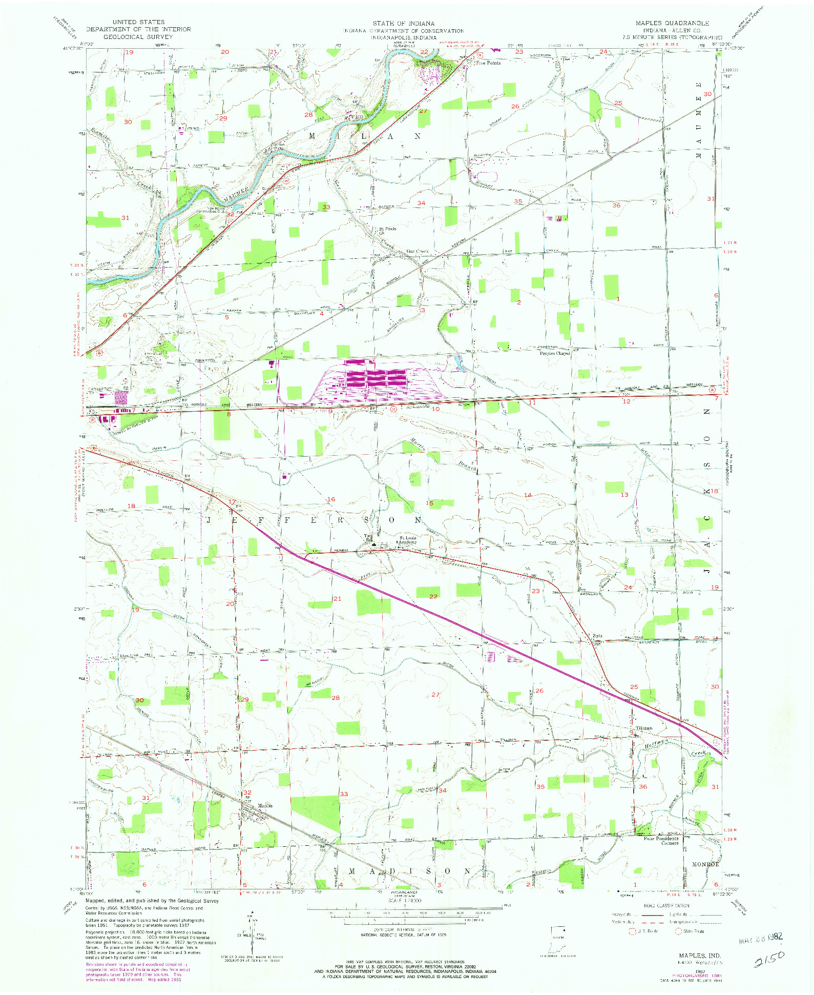 USGS 1:24000-SCALE QUADRANGLE FOR MAPLES, IN 1957