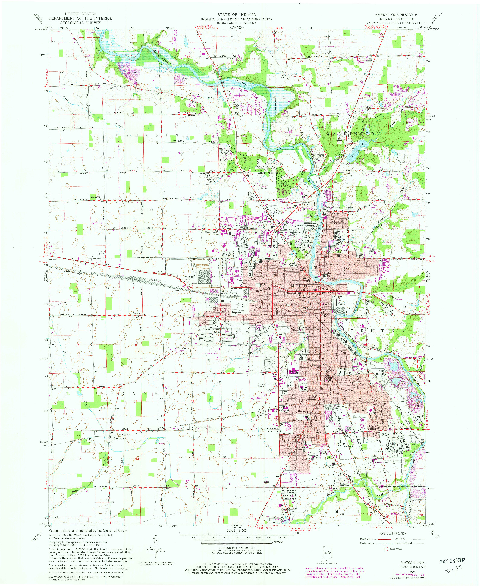 USGS 1:24000-SCALE QUADRANGLE FOR MARION, IN 1961