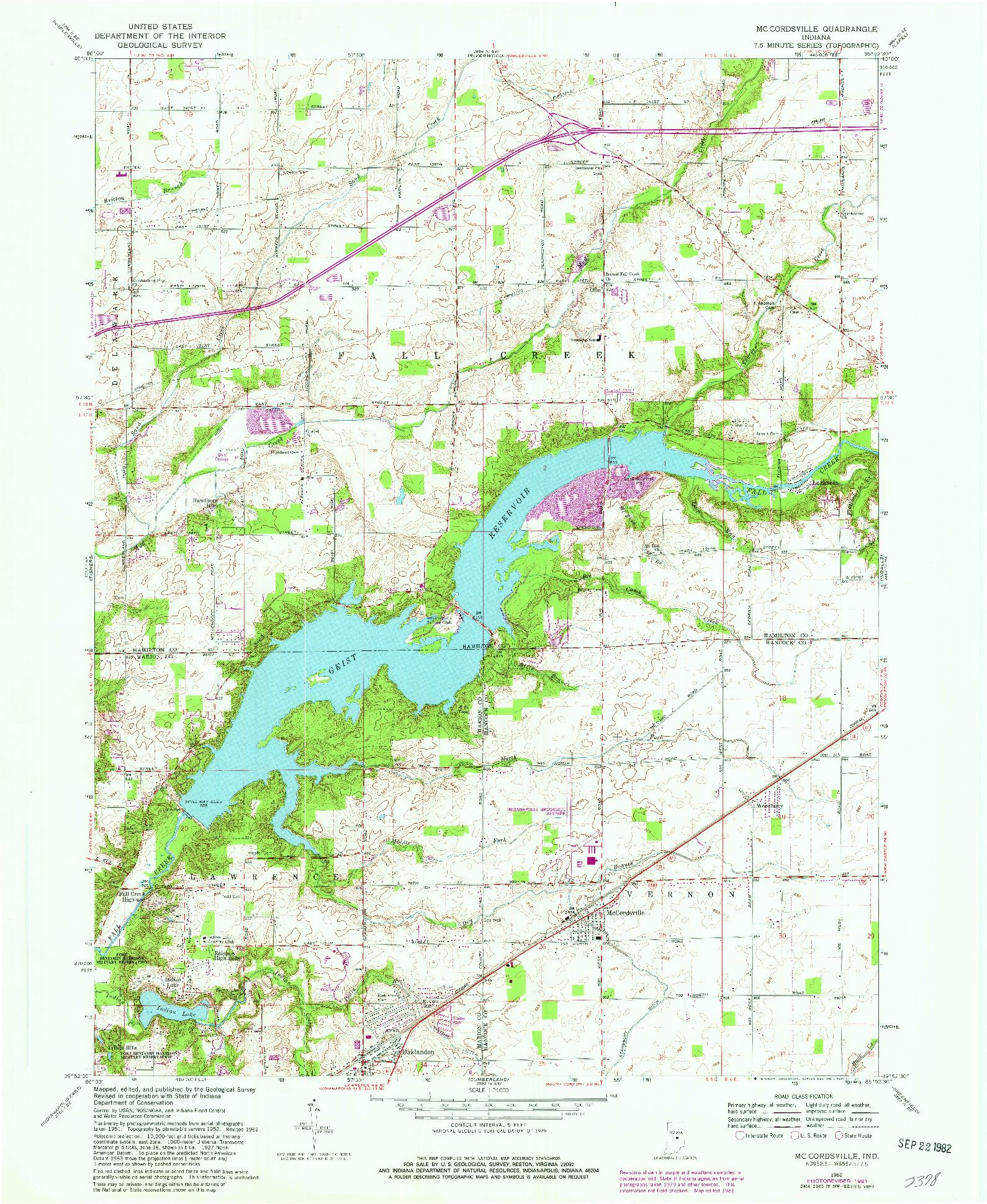 USGS 1:24000-SCALE QUADRANGLE FOR MC CORDSVILLE, IN 1962