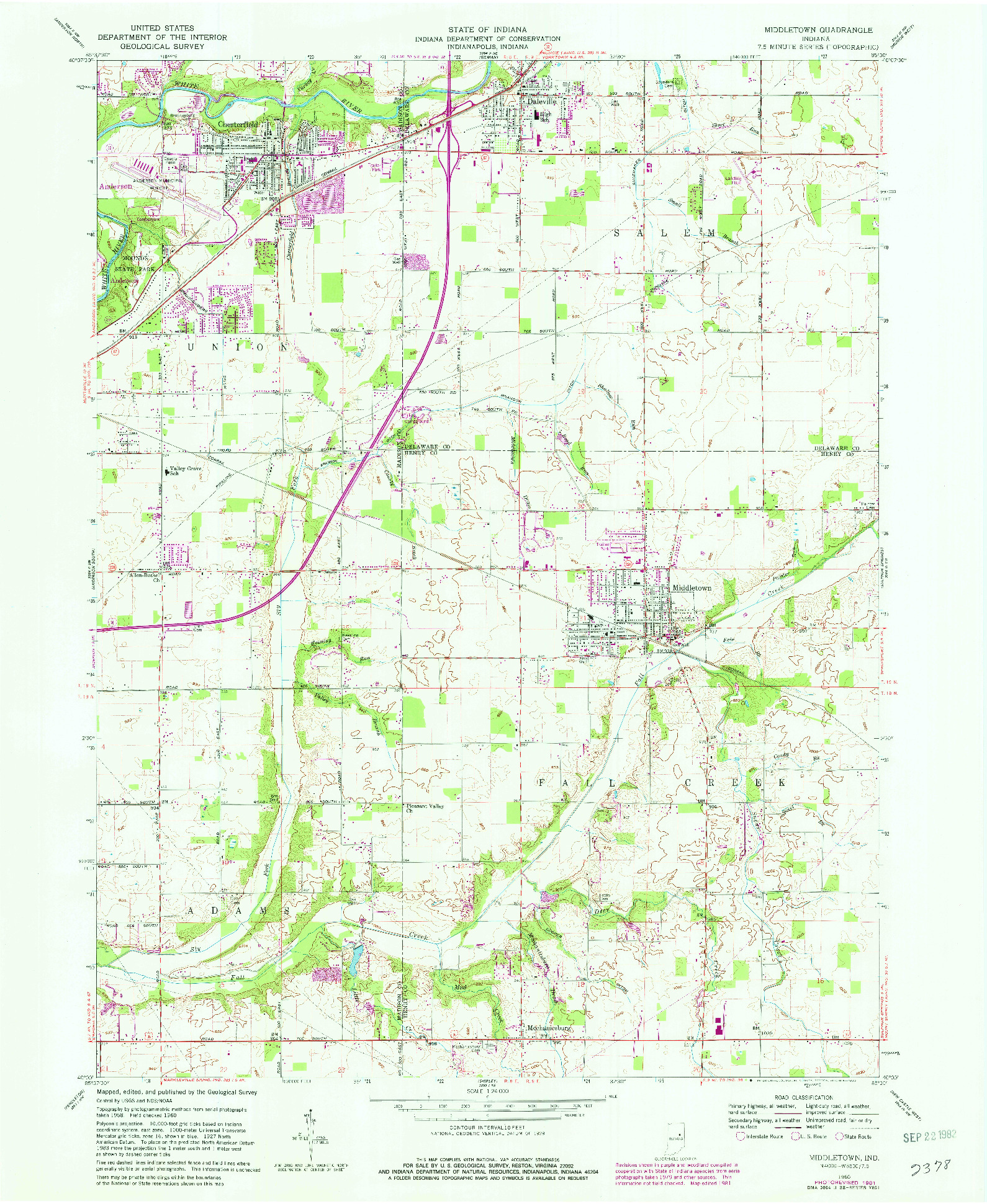 USGS 1:24000-SCALE QUADRANGLE FOR MIDDLETOWN, IN 1960