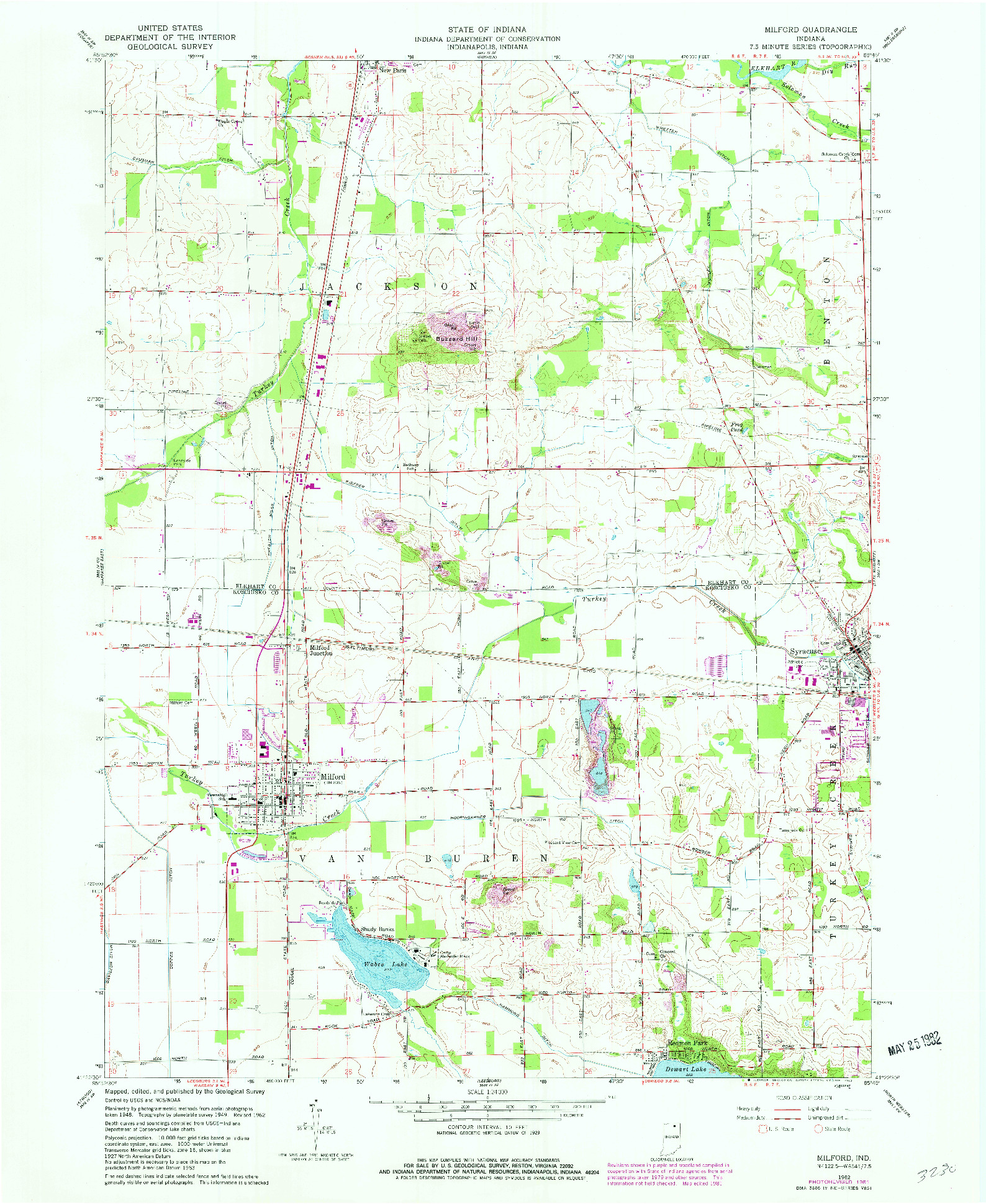USGS 1:24000-SCALE QUADRANGLE FOR MILFORD, IN 1962