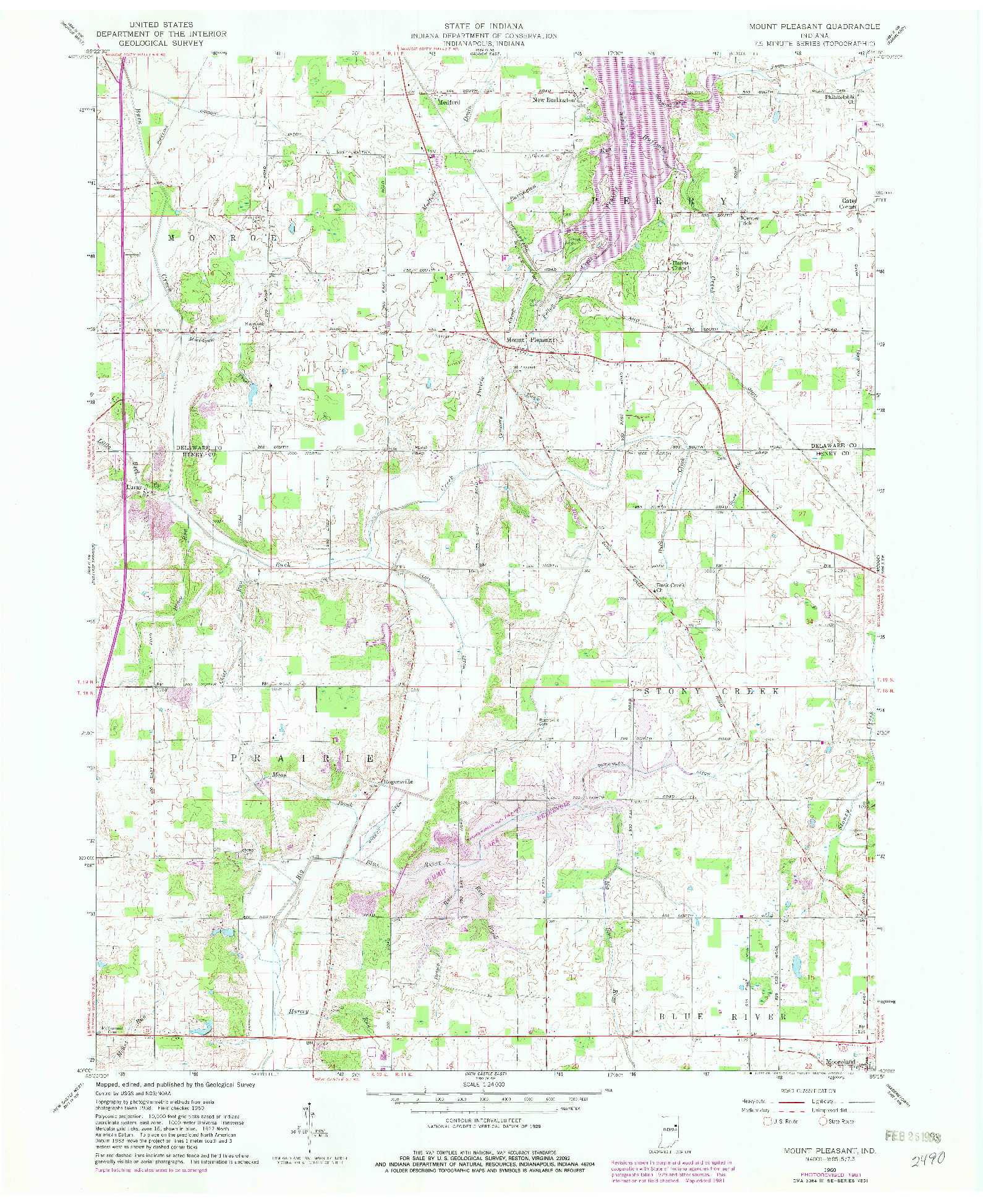 USGS 1:24000-SCALE QUADRANGLE FOR MOUNT PLEASANT, IN 1960