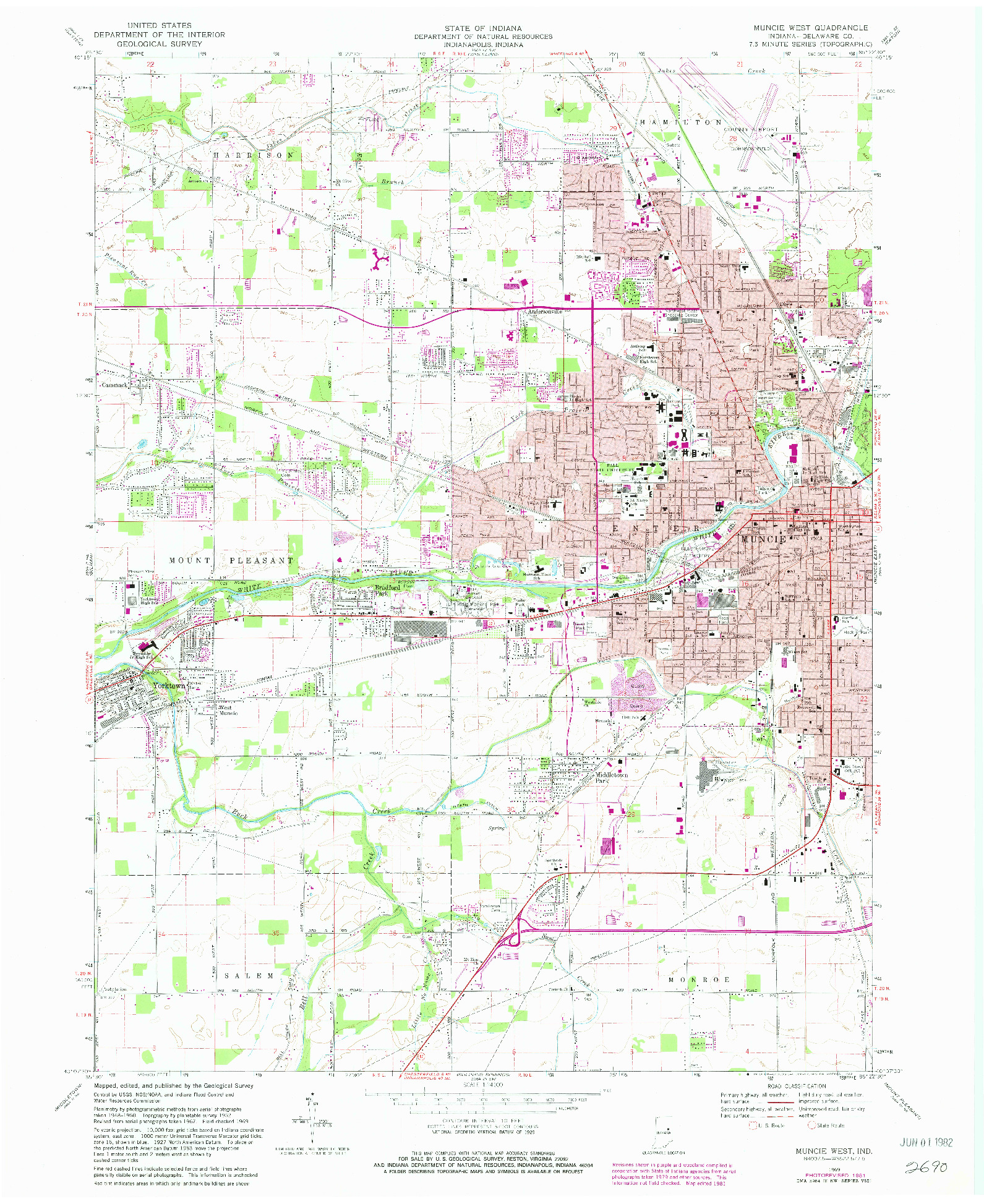 USGS 1:24000-SCALE QUADRANGLE FOR MUNCIE WEST, IN 1969