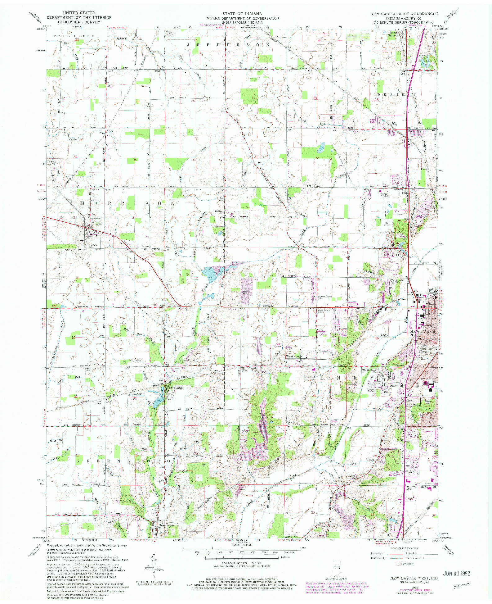 USGS 1:24000-SCALE QUADRANGLE FOR NEW CASTLE WEST, IN 1960