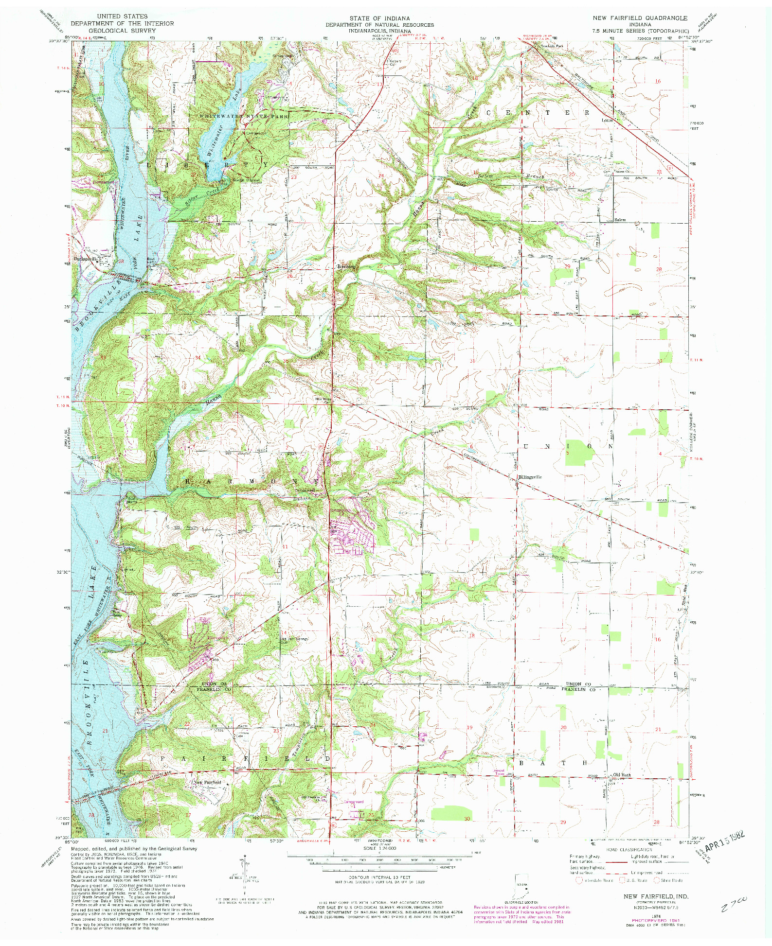USGS 1:24000-SCALE QUADRANGLE FOR NEW FAIRFIELD, IN 1974