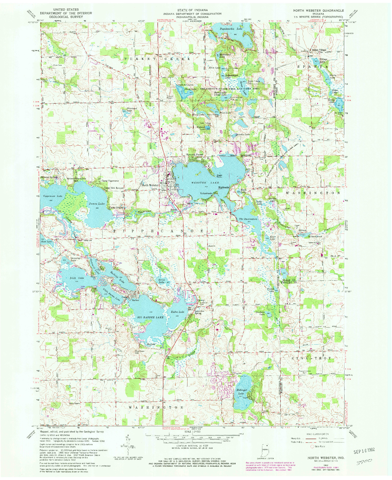 USGS 1:24000-SCALE QUADRANGLE FOR NORTH WEBSTER, IN 1962