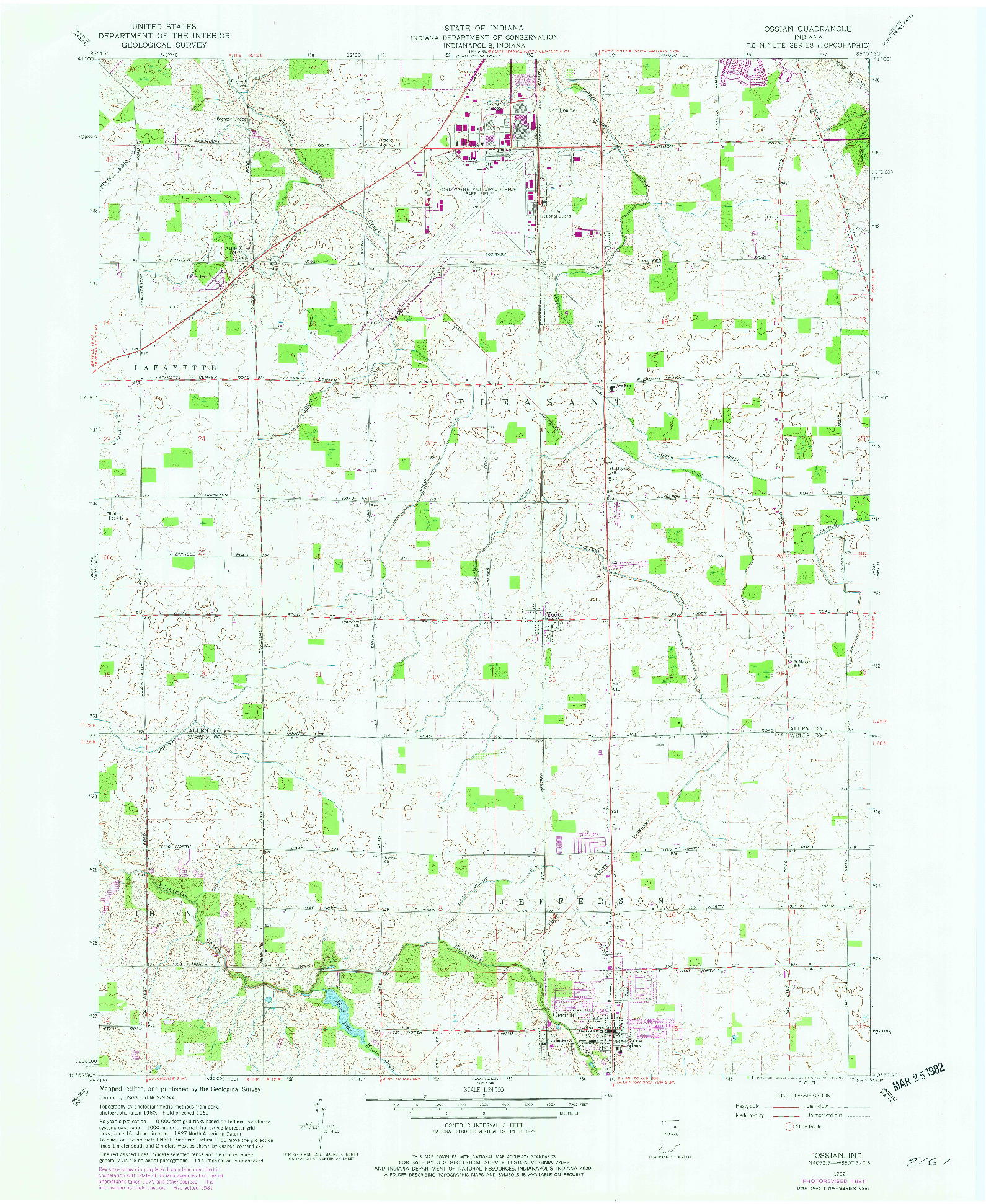 USGS 1:24000-SCALE QUADRANGLE FOR OSSIAN, IN 1962