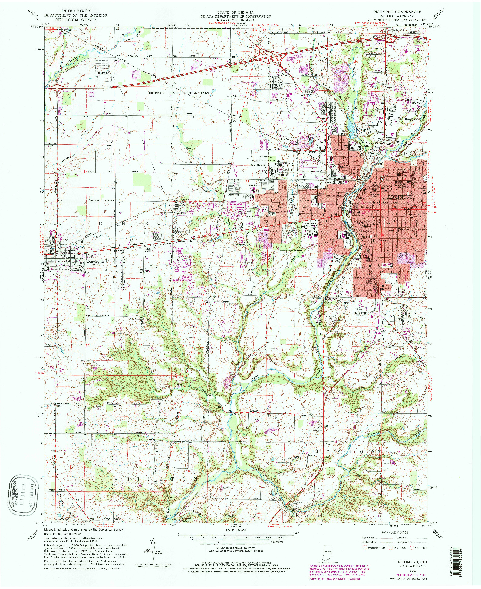 USGS 1:24000-SCALE QUADRANGLE FOR RICHMOND, IN 1960