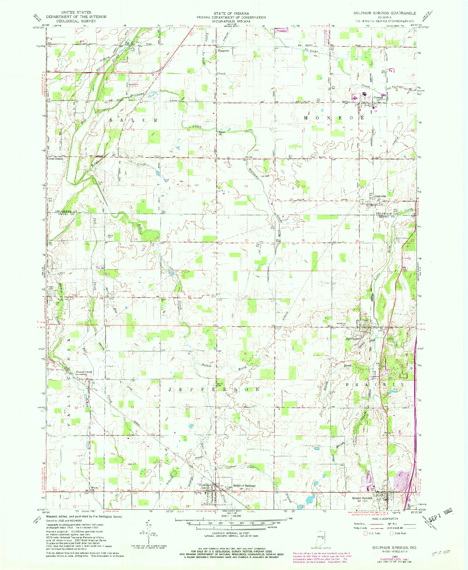 USGS 1:24000-SCALE QUADRANGLE FOR SULPHUR SPRINGS, IN 1960