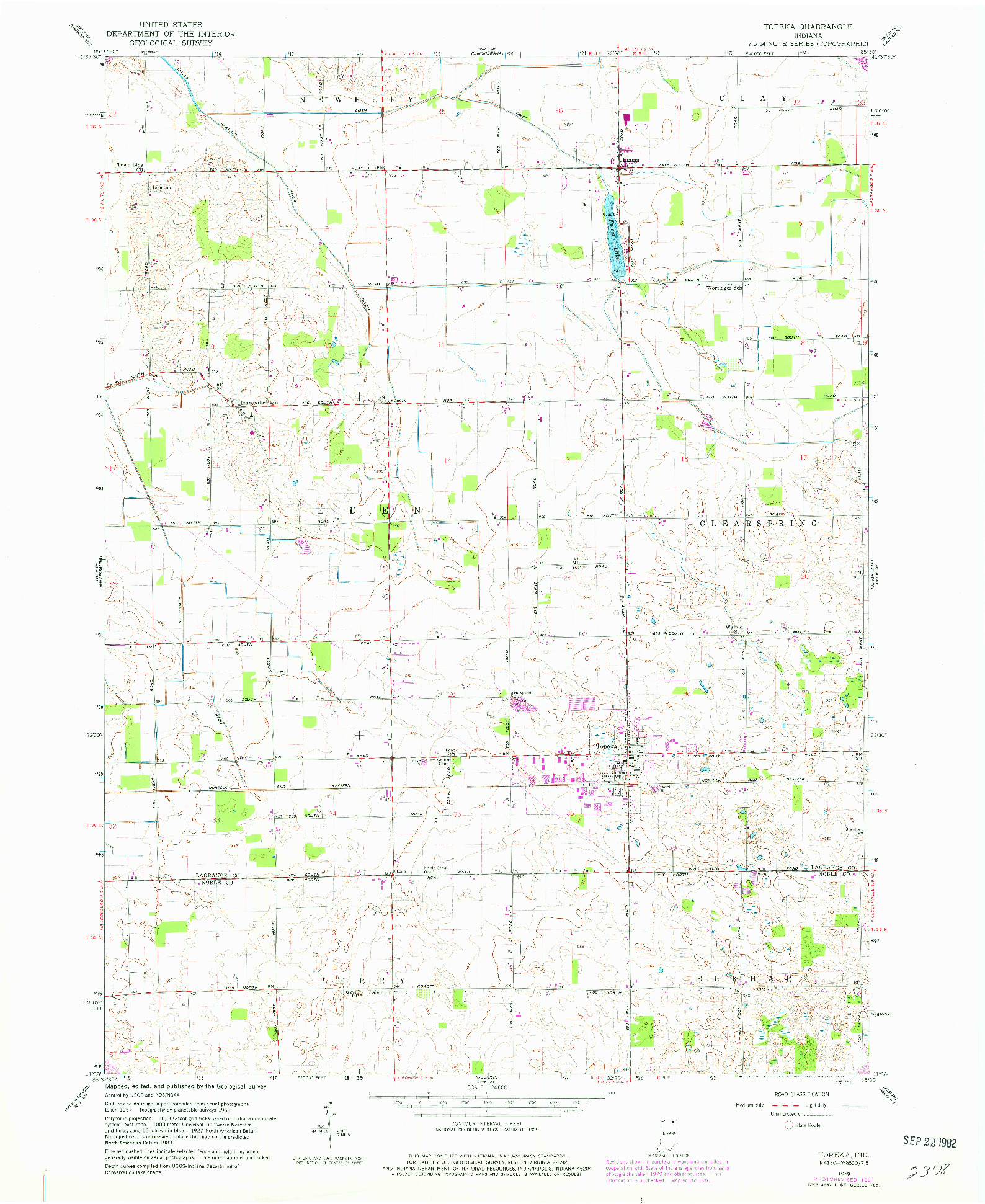 USGS 1:24000-SCALE QUADRANGLE FOR TOPEKA, IN 1959