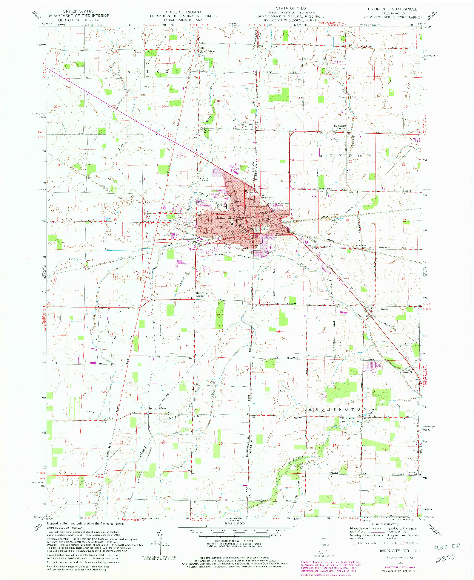 USGS 1:24000-SCALE QUADRANGLE FOR UNION CITY, IN 1960